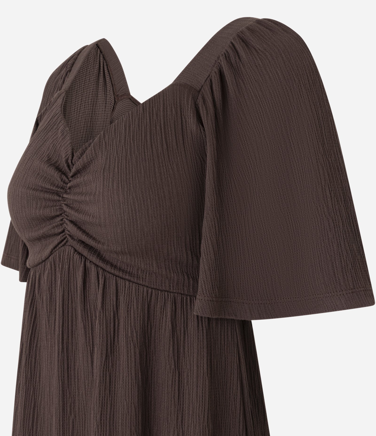 Vestido Curto Texturizado com Decote Coração Marrom 6