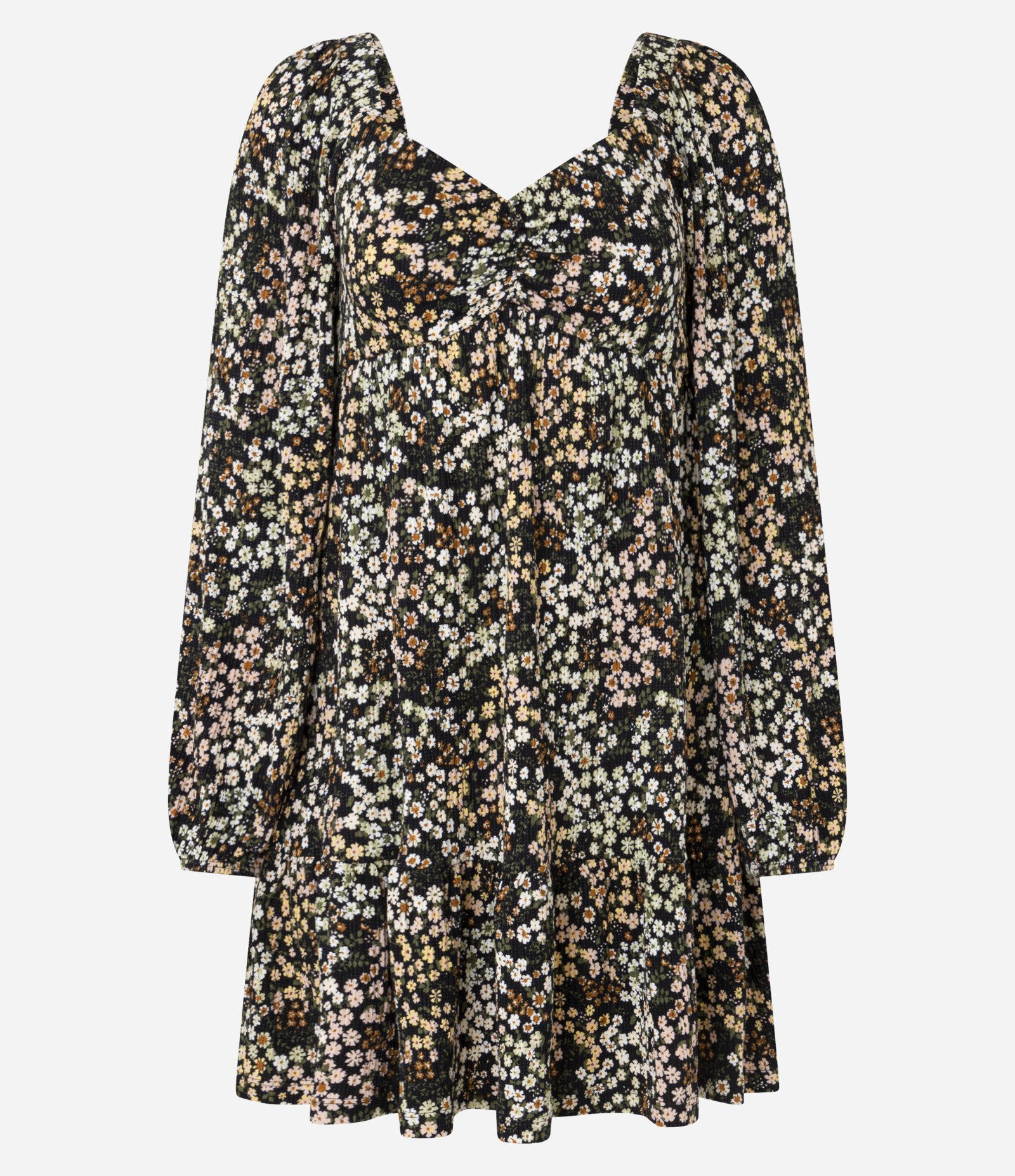 Vestido Curto em Viscose Texturizada e Estampa Floral Liberty Preto 5