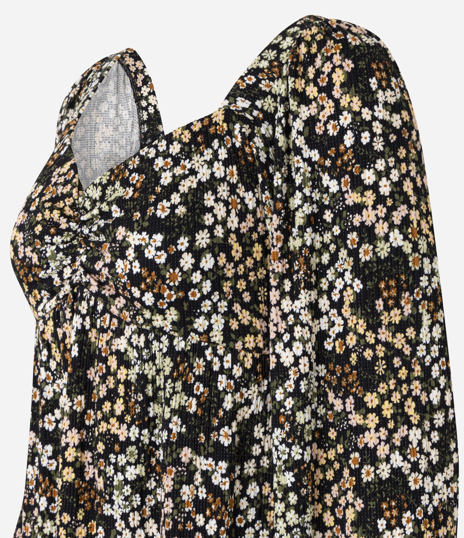 Vestido Curto em Viscose Texturizada e Estampa Floral Liberty Preto 6