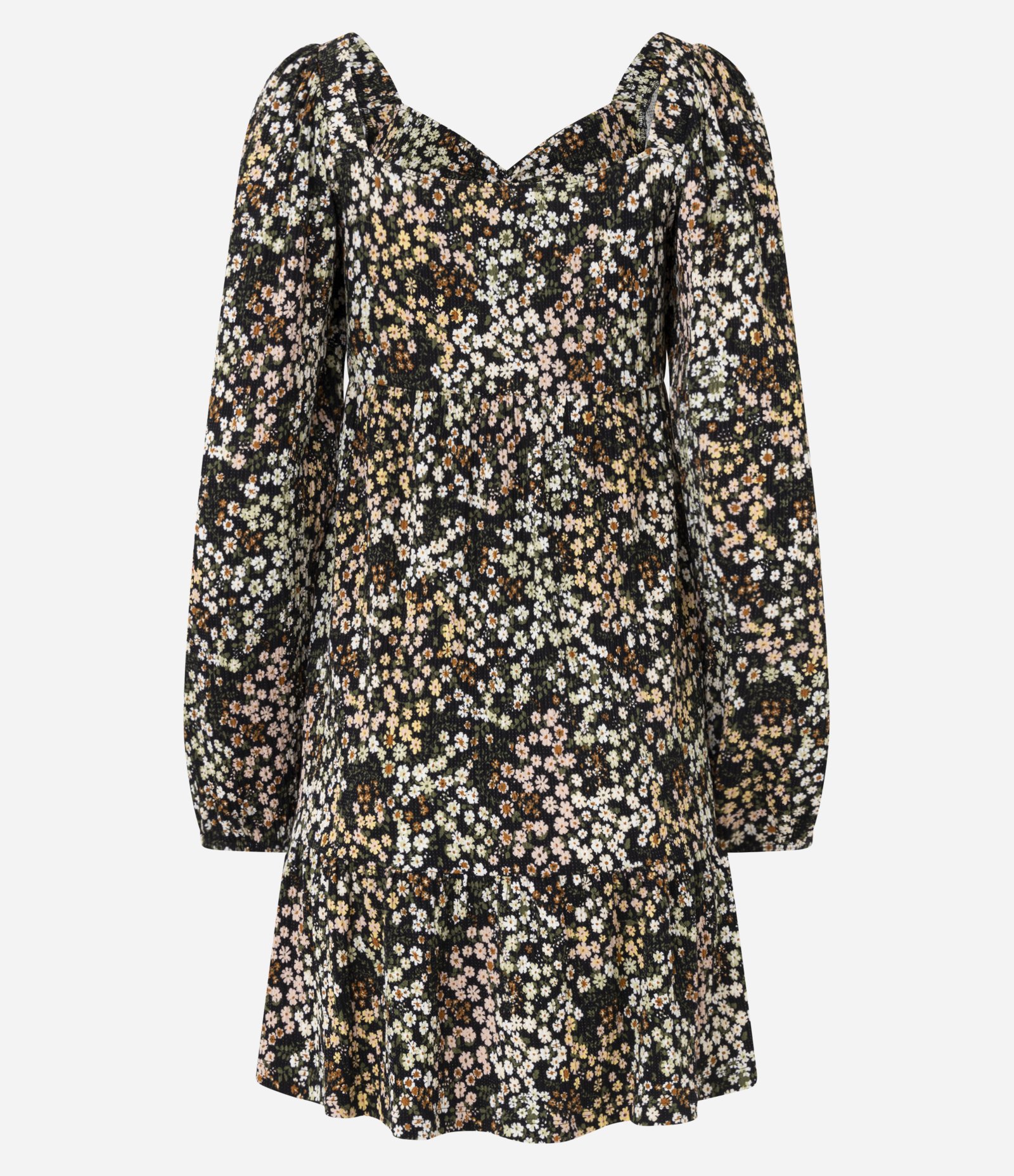 Vestido Curto em Viscose Texturizada e Estampa Floral Liberty Preto 7