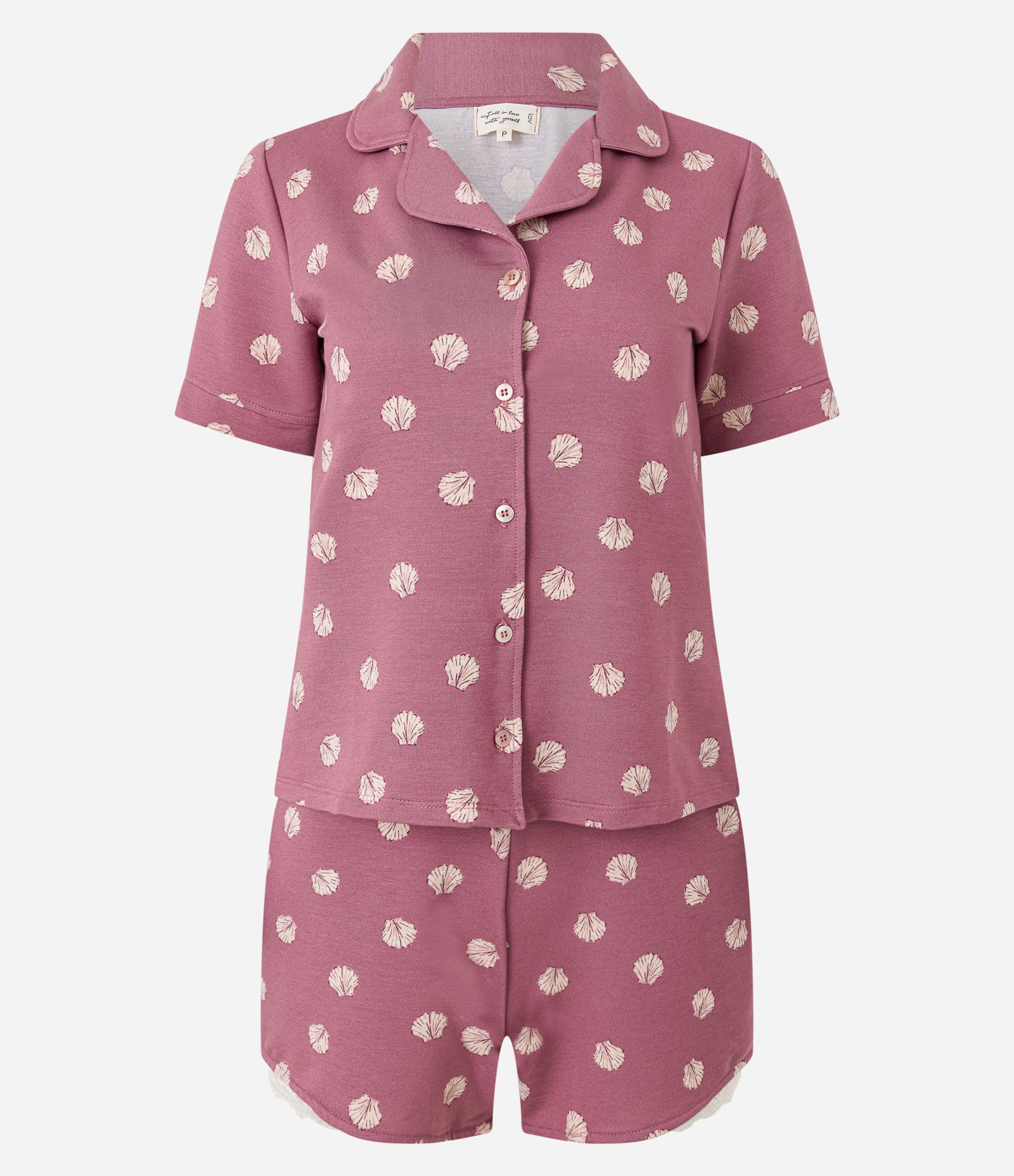 Pijama Short Doll Americano em Viscose com Estampa de Conchas e Detalhe Rendinha Rosa 5