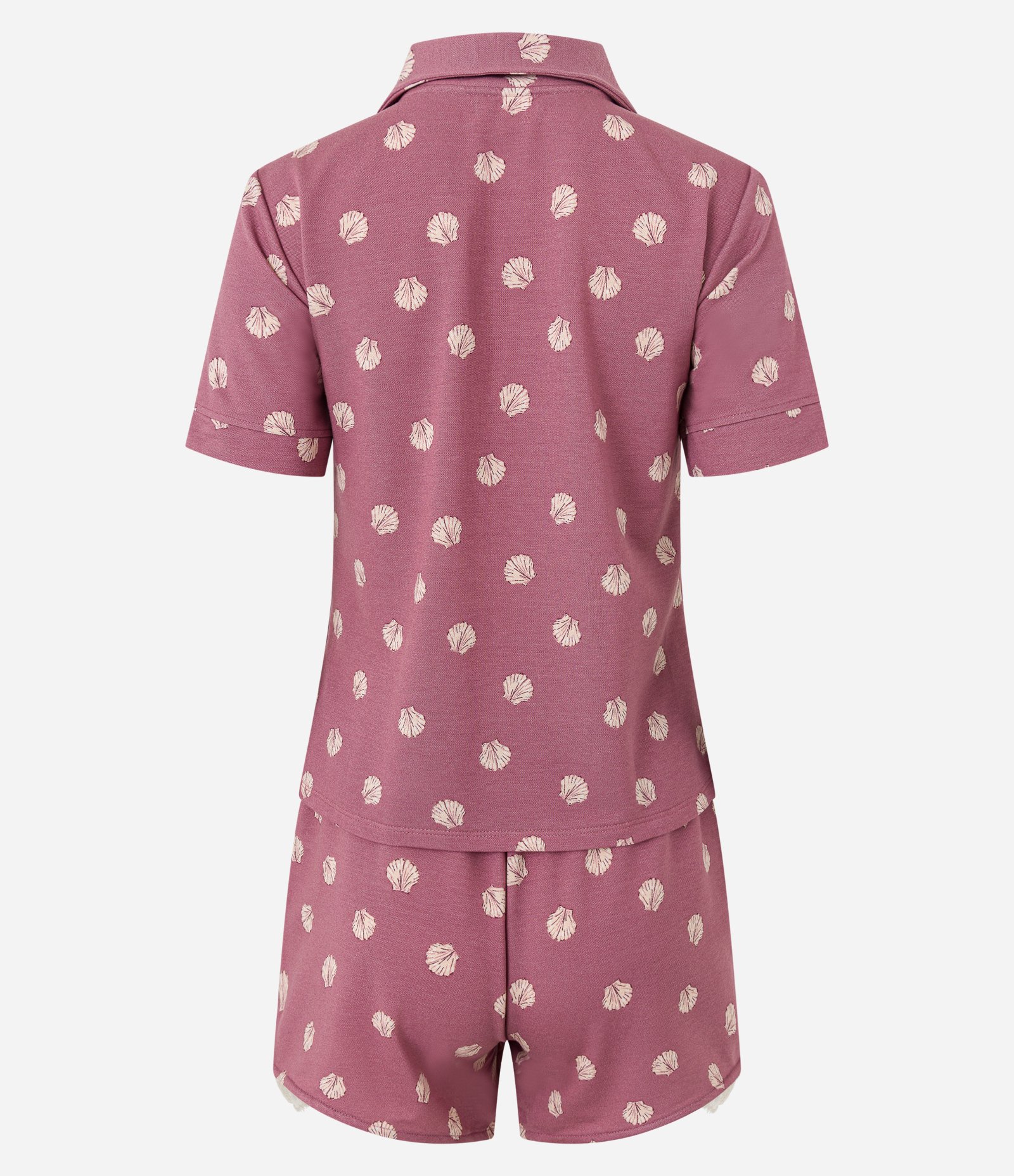 Pijama Short Doll Americano em Viscose com Estampa de Conchas e Detalhe Rendinha Rosa 6
