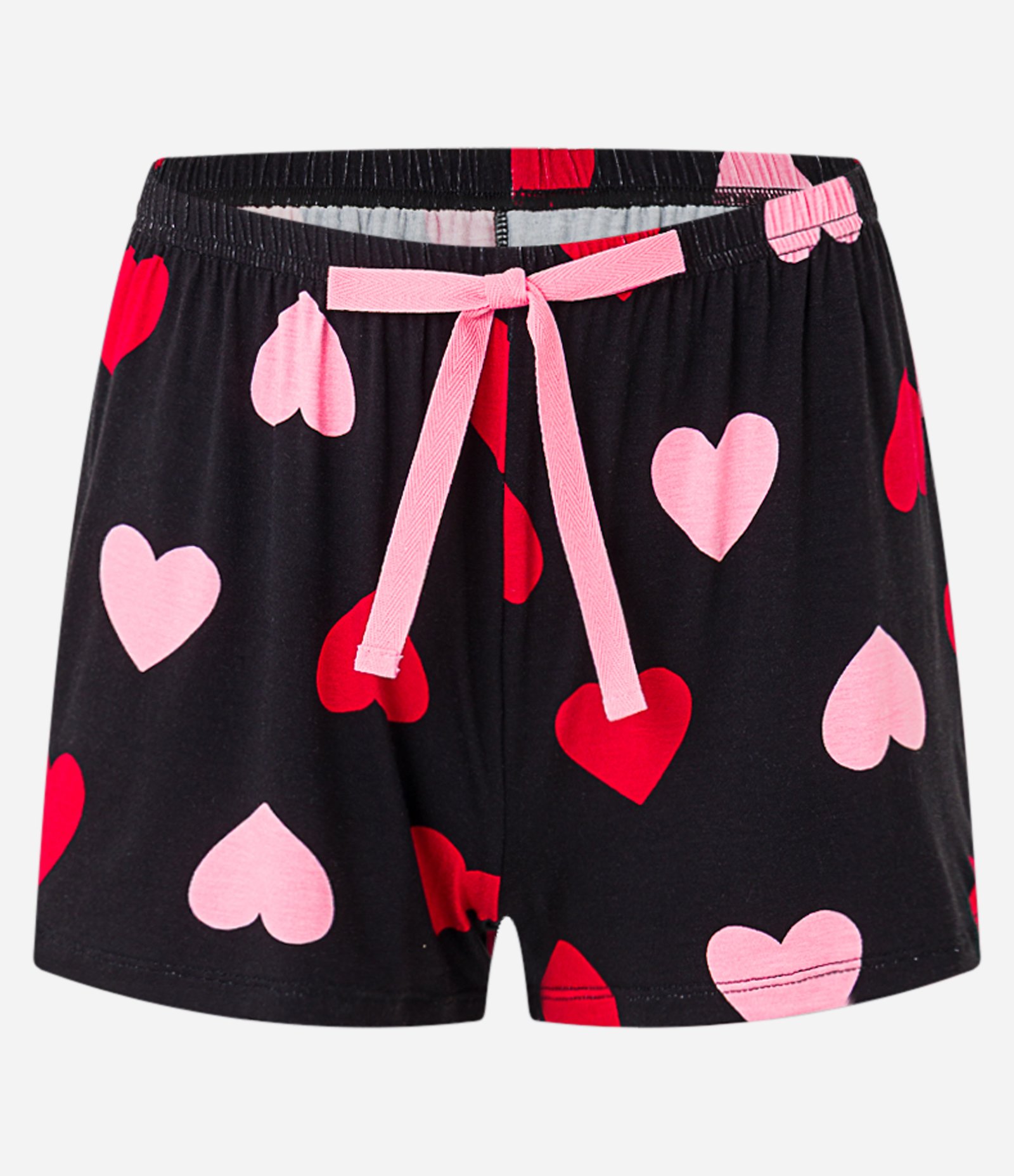 Pijama Short Doll com Blusa de Ribana e Short Estampado de Corações Rosa 7