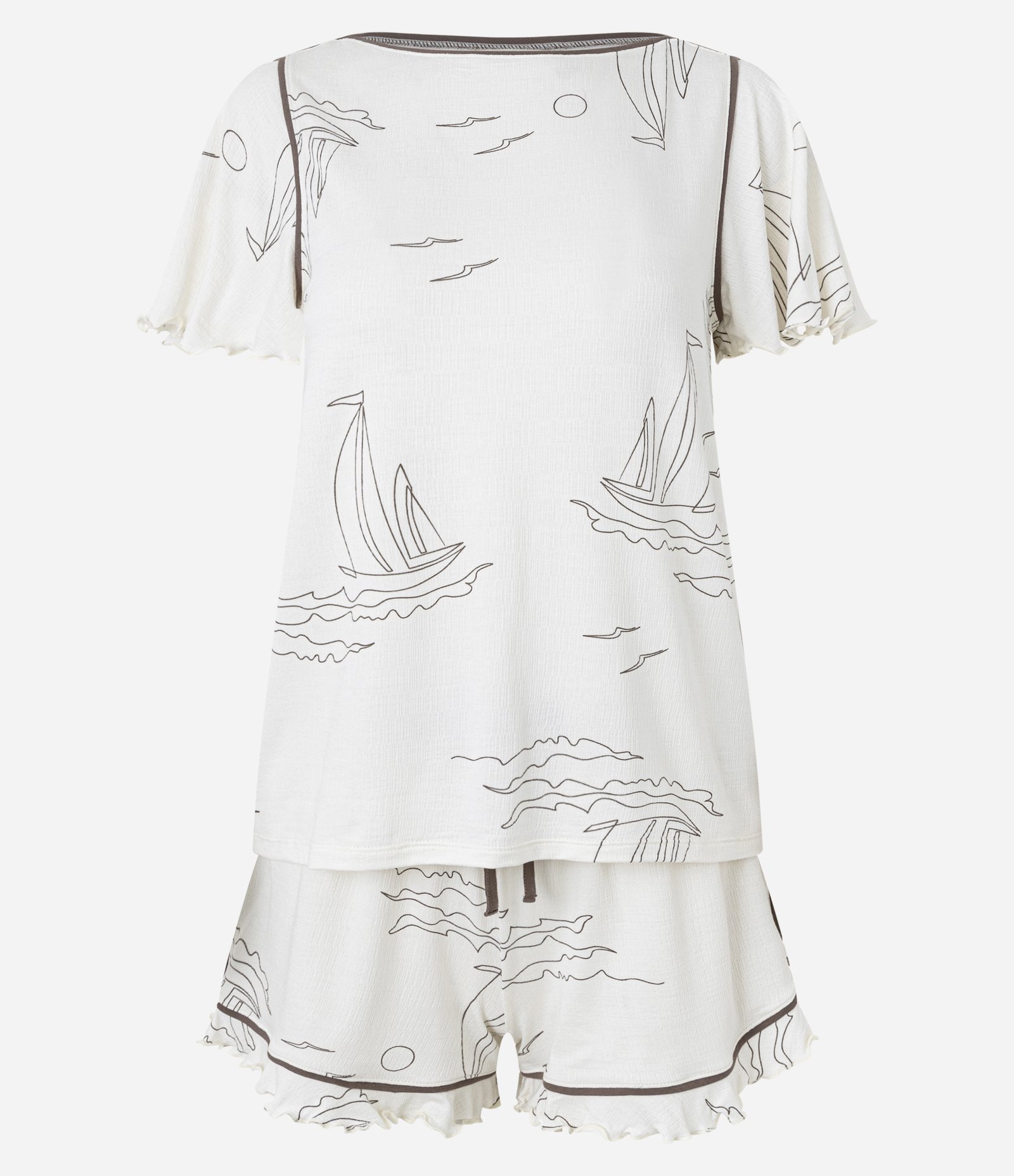 Pijama Short Doll em Viscose com Estampa de Barcos Off White 4