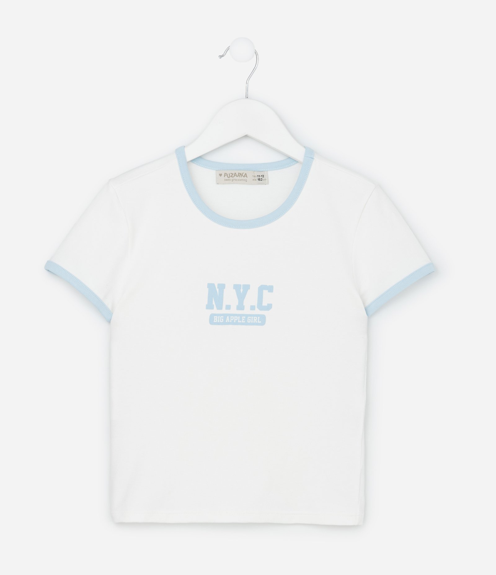 Camiseta Baby Look Infantil Estilo College com Estampa Lettering N.Y.C - Tam 5 a 14 Anos Branco 2
