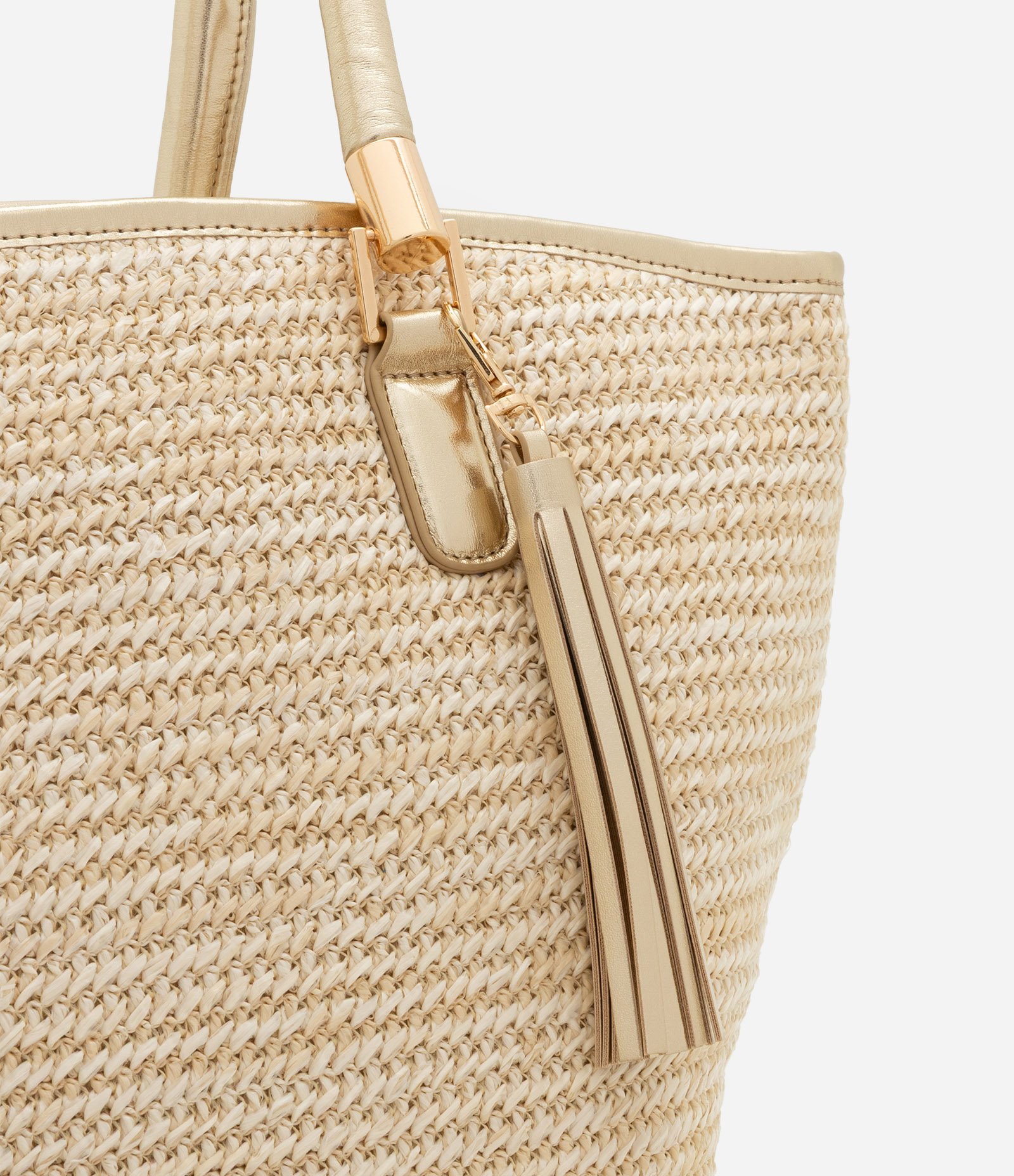 Bolsa Shopper em Rafia de Palha com Pouch Interno Removível Bege 4