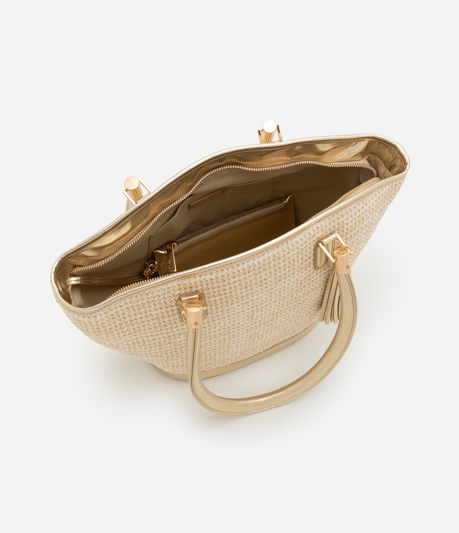 Bolsa Shopper em Rafia de Palha com Pouch Interno Removível Bege 5