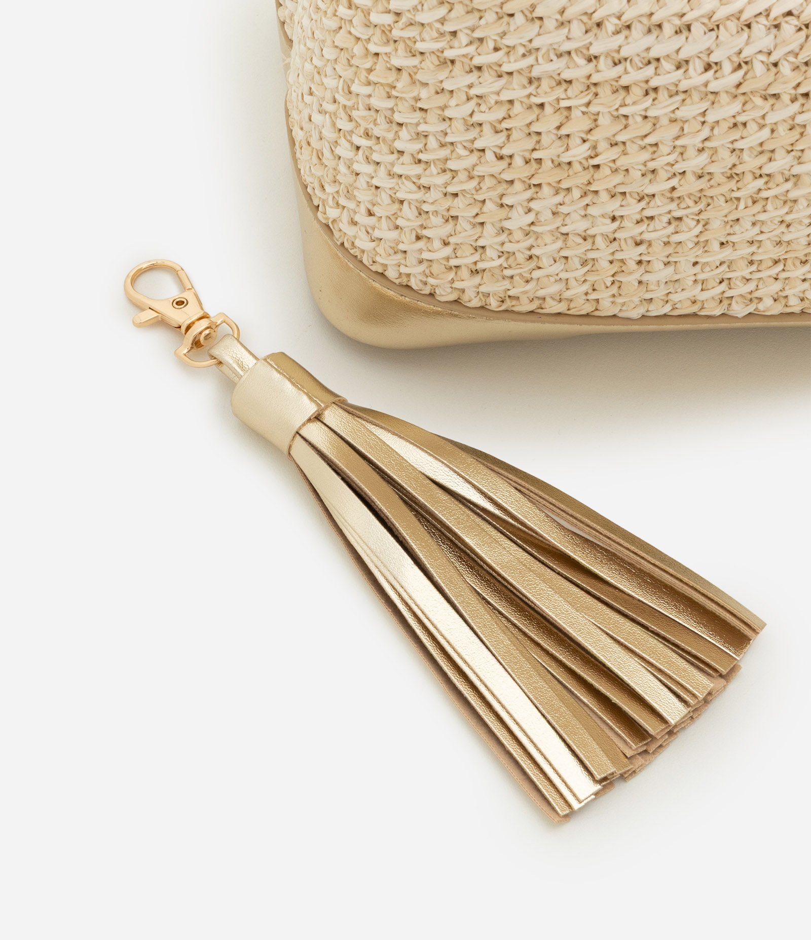 Bolsa Satchel Média Textura Palha com Tássel Boho Romântico Bege 7