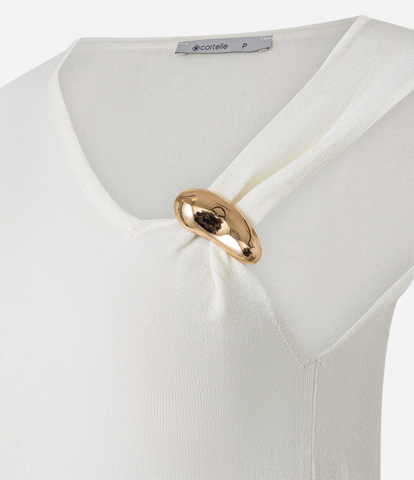 Blusa em Tricô com Mangas Assimétricas e Aviamento Metalizado Branco 6