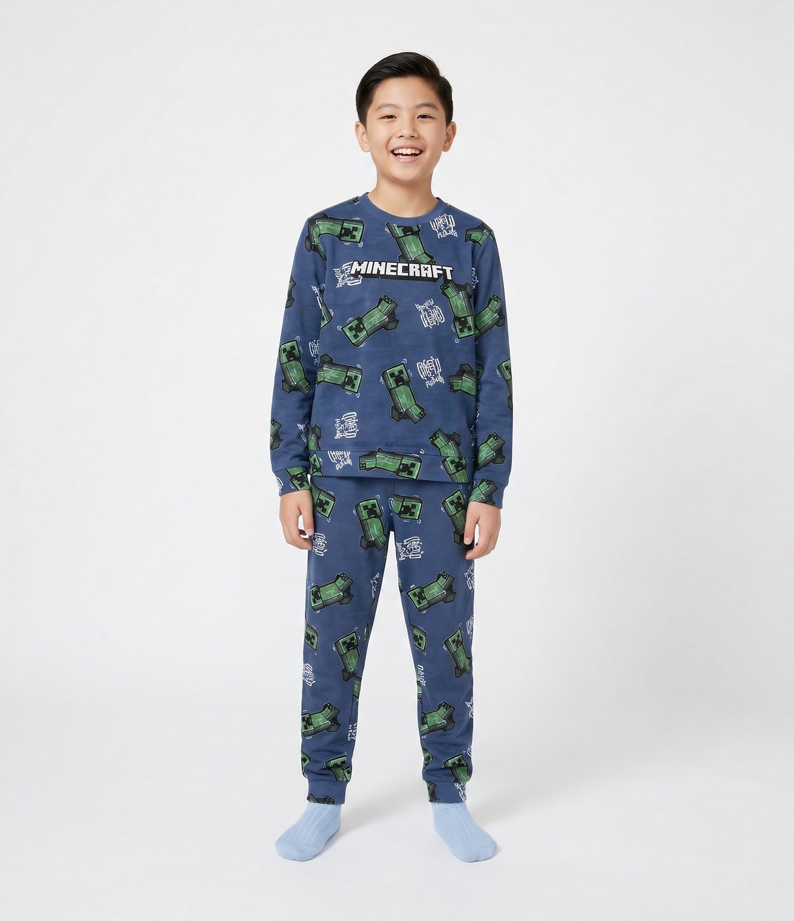 Pijama Infantil em Plush com Estampa Minecraft – Tam 5 a 14 Anos Azul 1