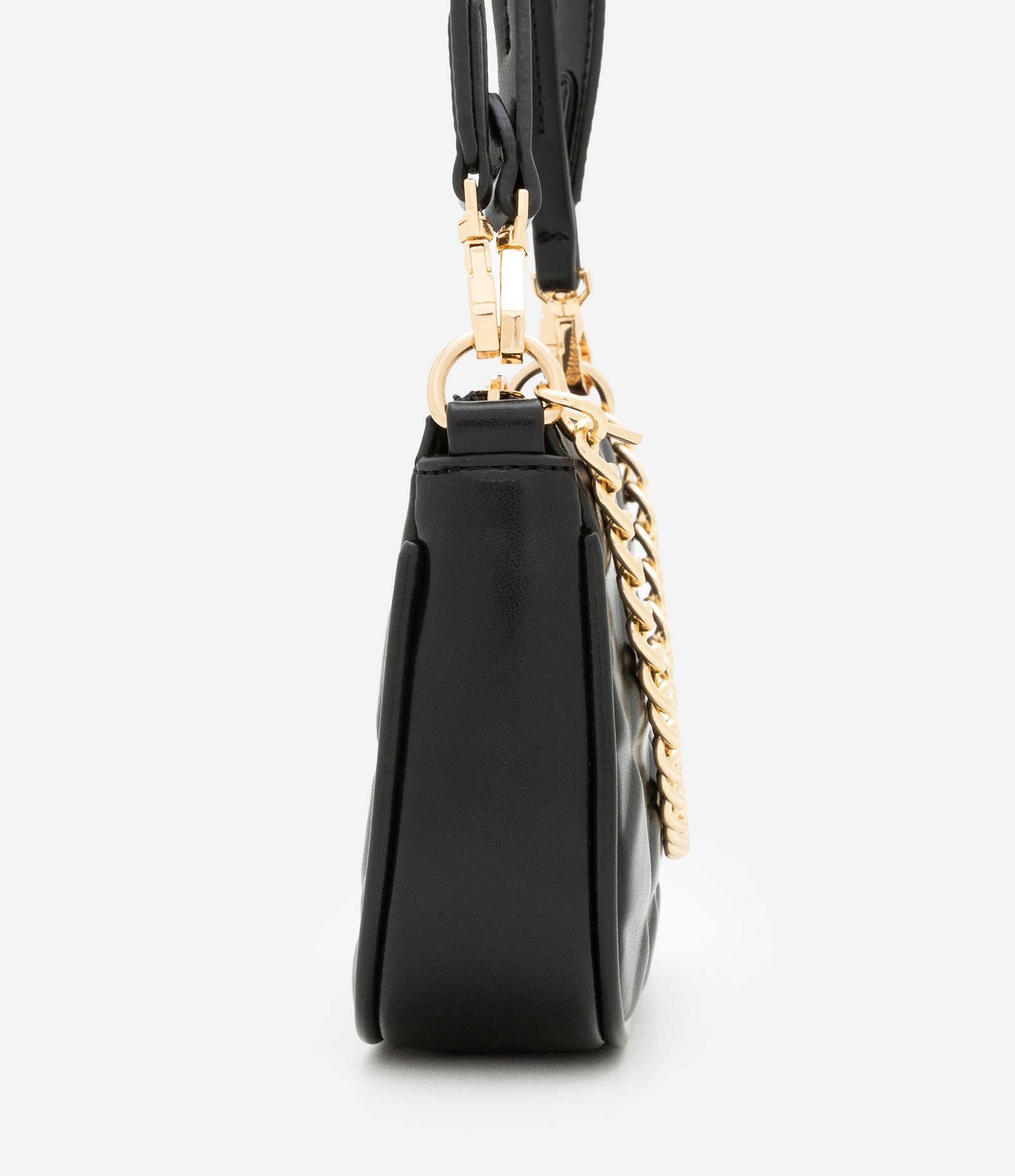 Bolsa Baguete Pequena em PU com Detalhe de Corrente Embossed Preto 2