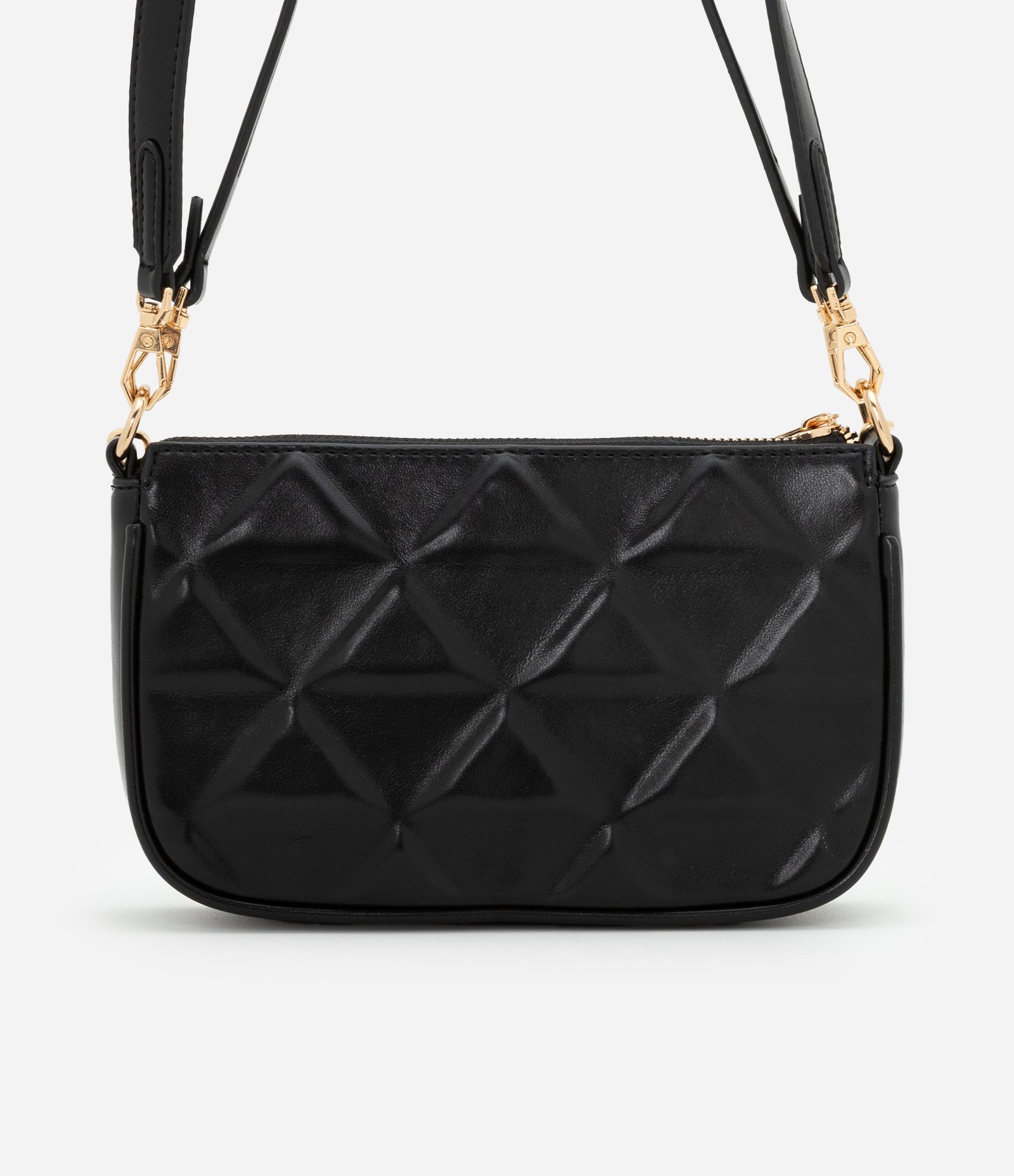 Bolsa Baguete Pequena em PU com Detalhe de Corrente Embossed Preto 3