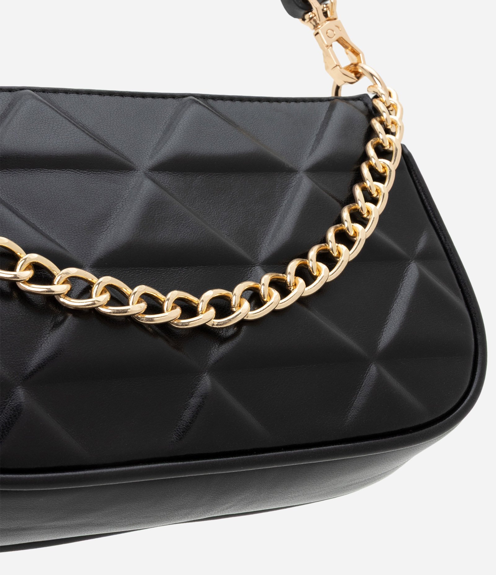 Bolsa Baguete Pequena em PU com Detalhe de Corrente Embossed Preto 4