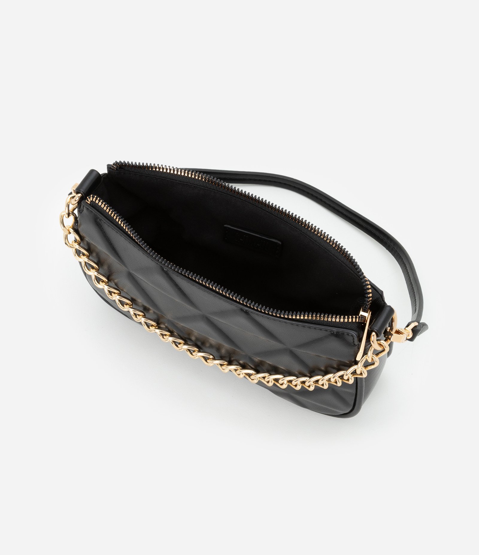 Bolsa Baguete Pequena em PU com Detalhe de Corrente Embossed Preto 5