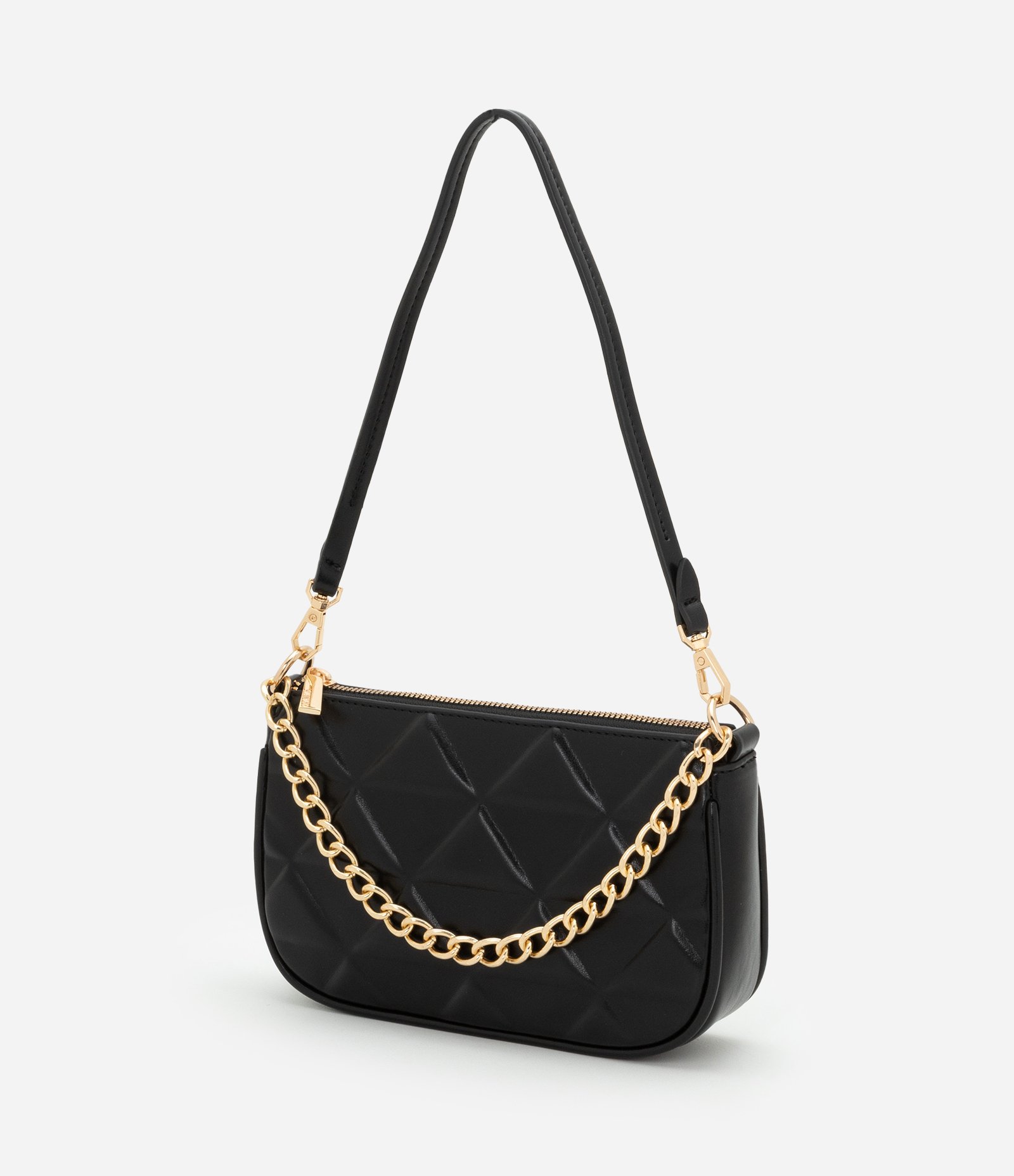 Bolsa Baguete Pequena em PU com Detalhe de Corrente Embossed Preto 6
