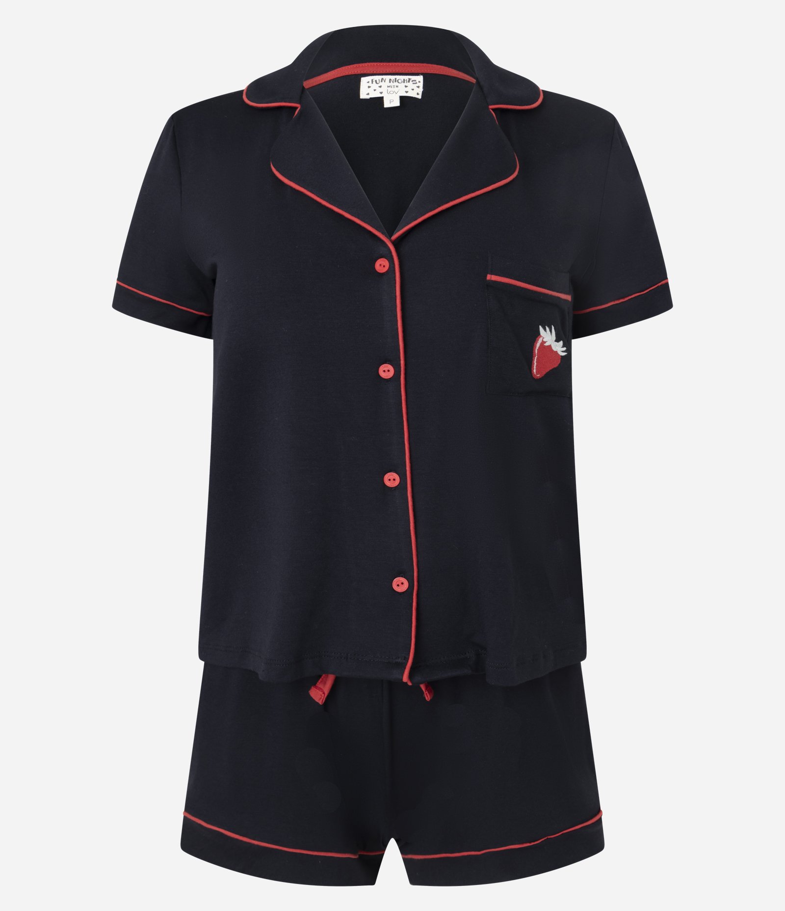 Pijama Short Doll Americano com Bordado de Moranguinho Preto 4