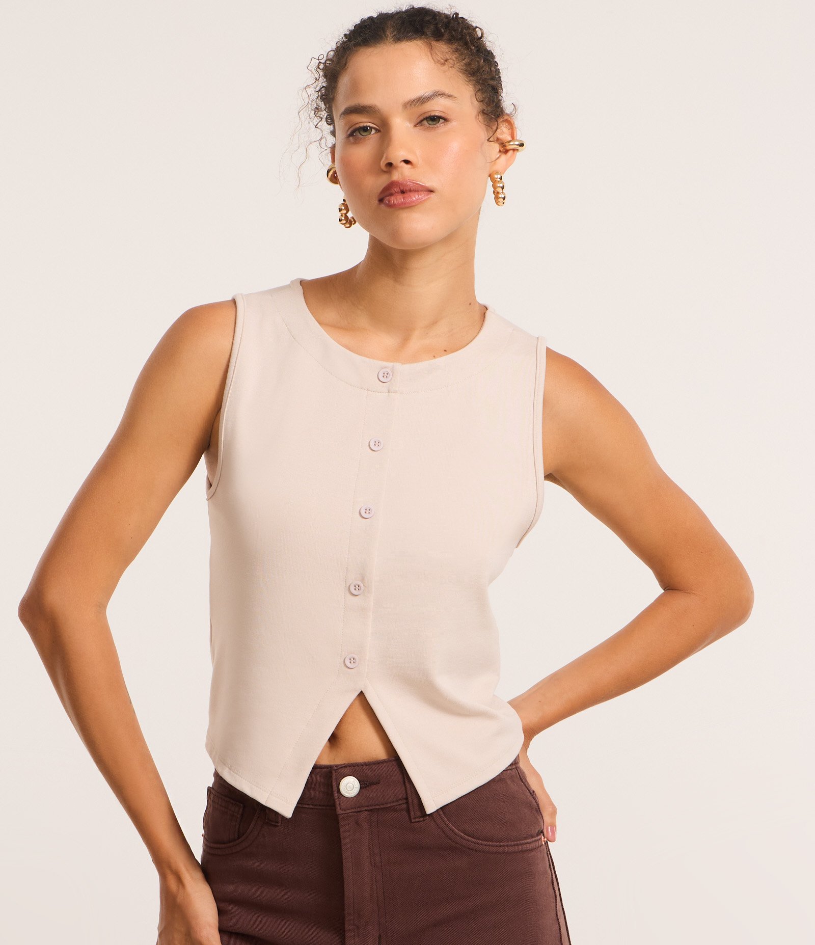 Colete Curto em Ponto Roma Cinza 1