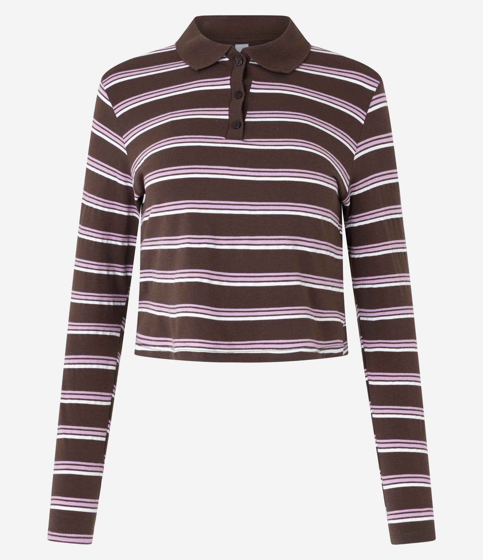 Blusa Listrada com Gola Polo e Manga Longa Marrom 5