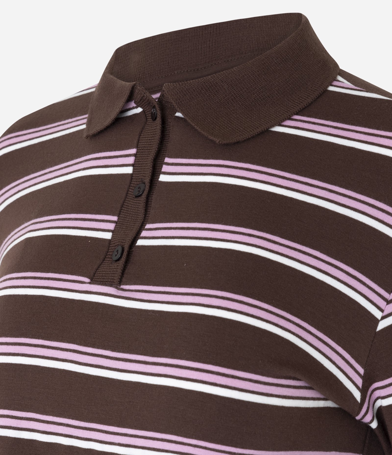 Blusa Listrada com Gola Polo e Manga Longa Marrom 6