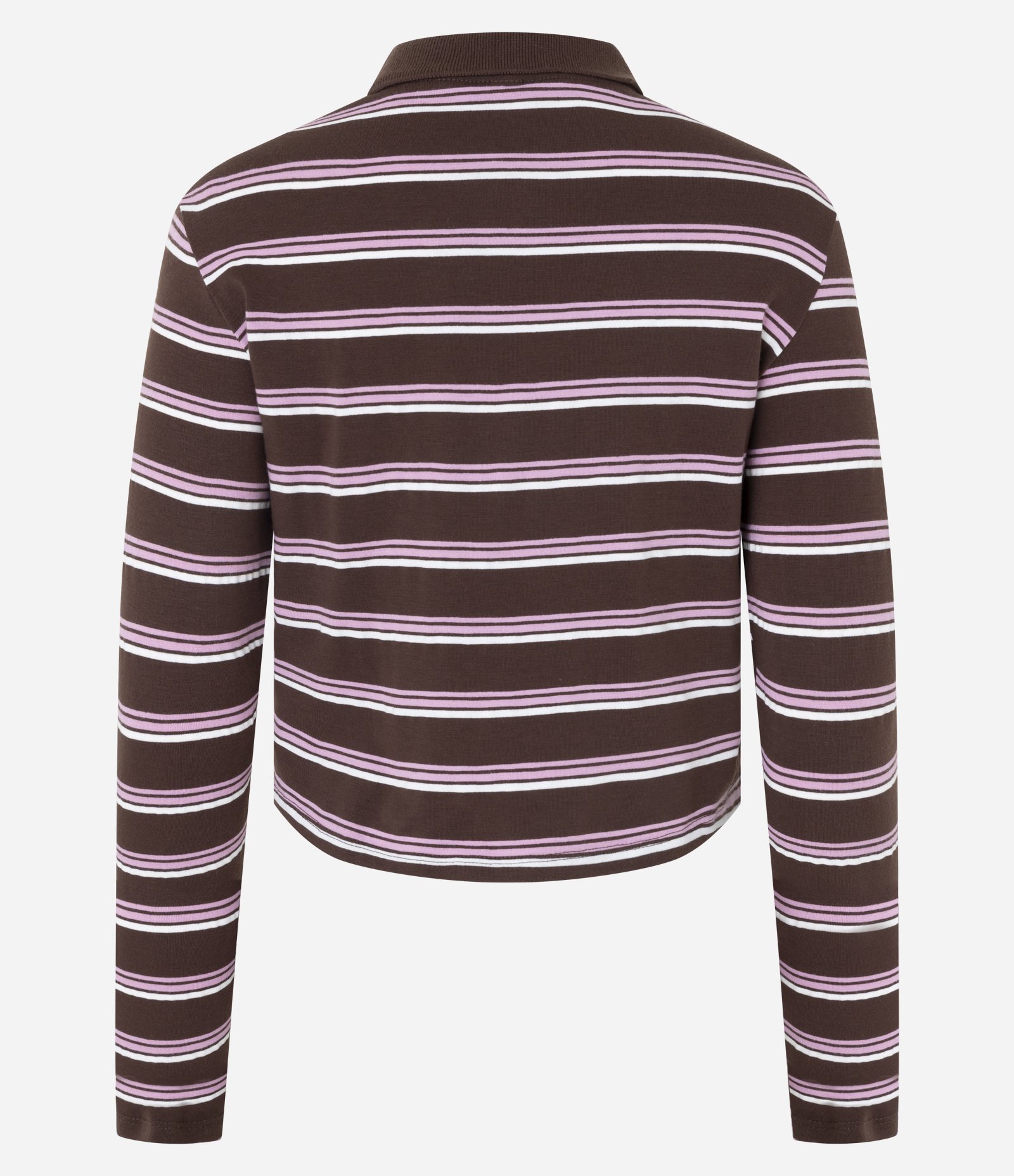 Blusa Listrada com Gola Polo e Manga Longa Marrom 7