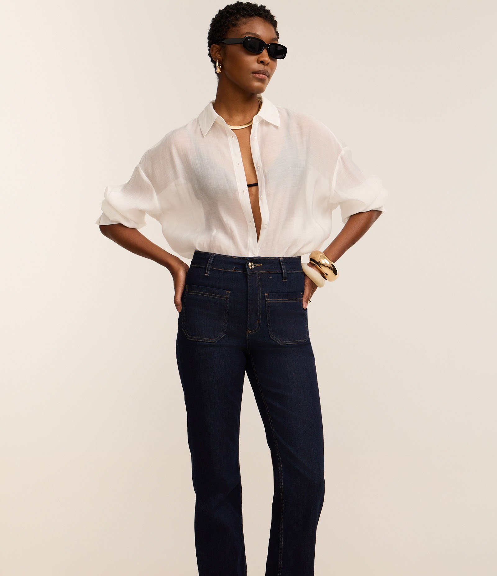 Calça Reta Cintura Média em Jeans Marinho 2