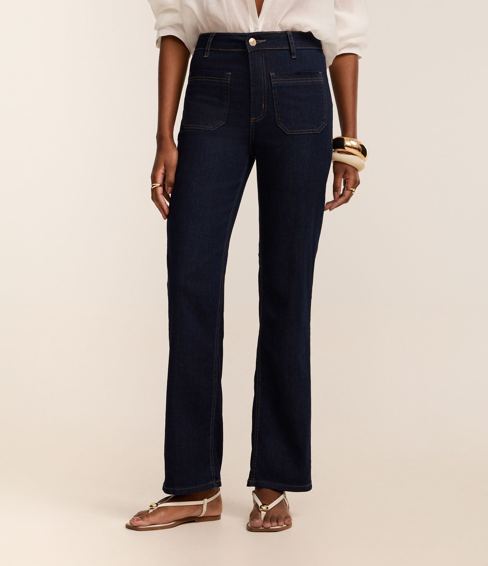 Calça Reta Cintura Média em Jeans Marinho 3