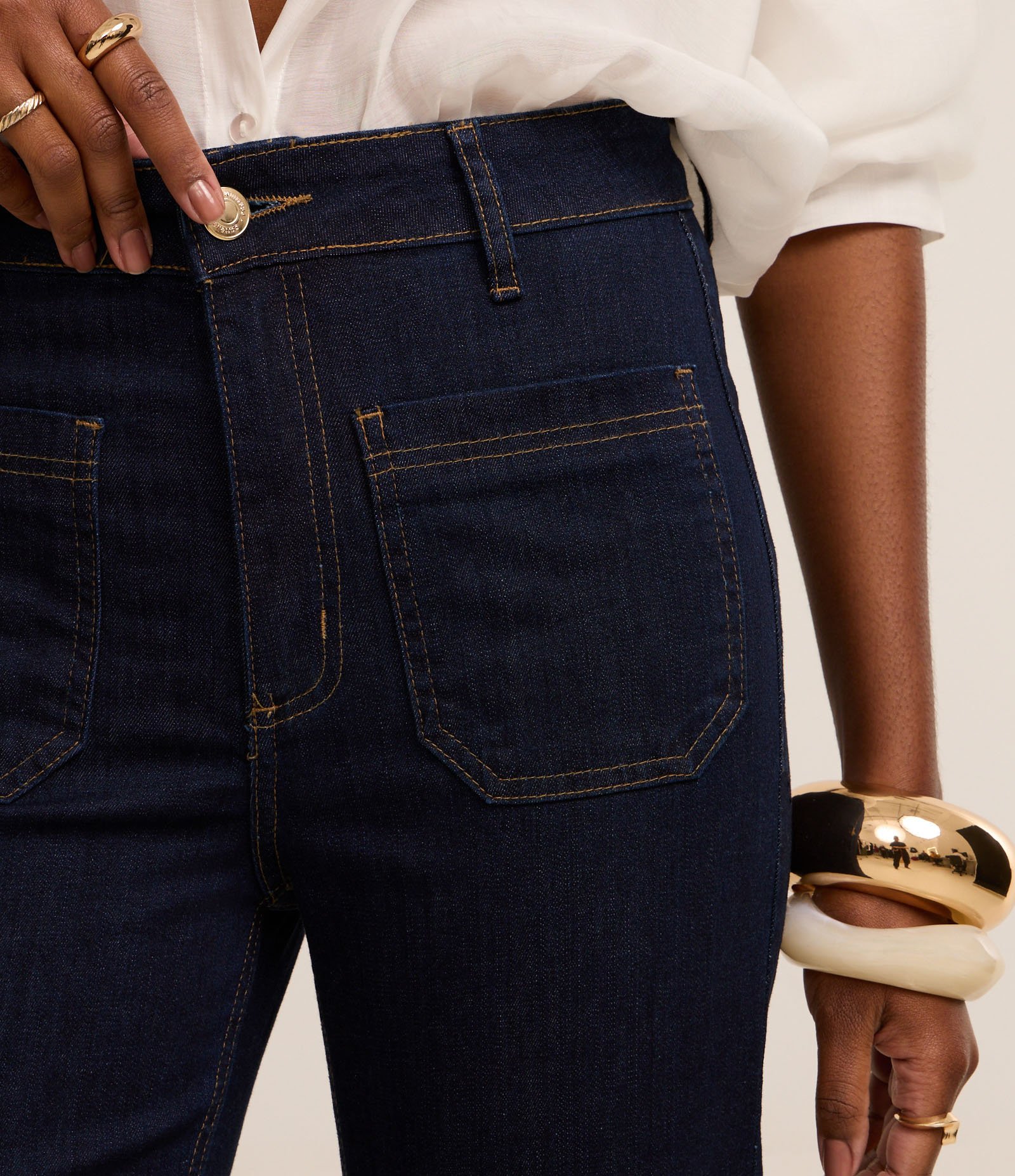 Calça Reta Cintura Média em Jeans Marinho 4