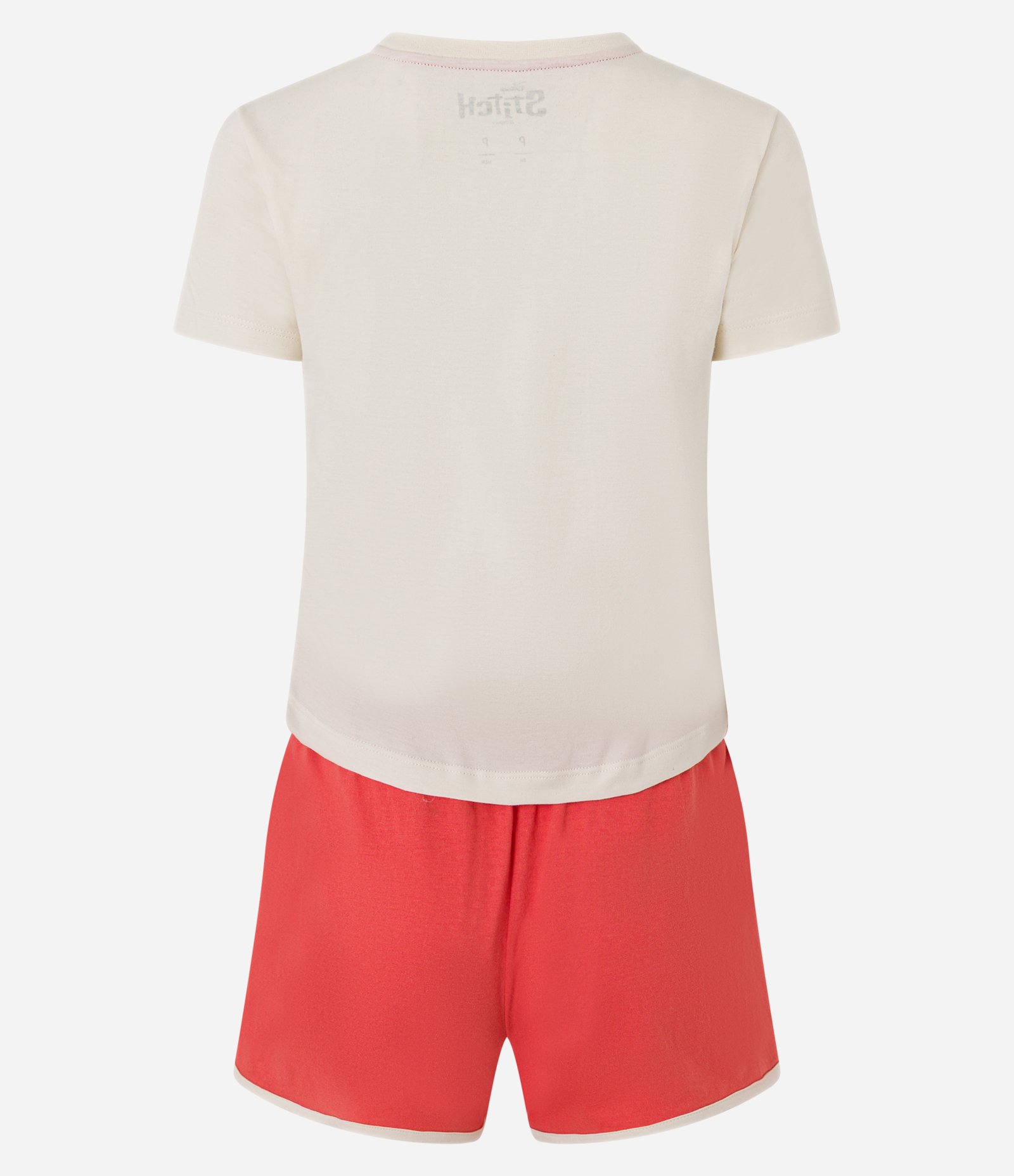 Pijama Short Doll em Algodão com Estampa Stitch Off White/Laranja 5