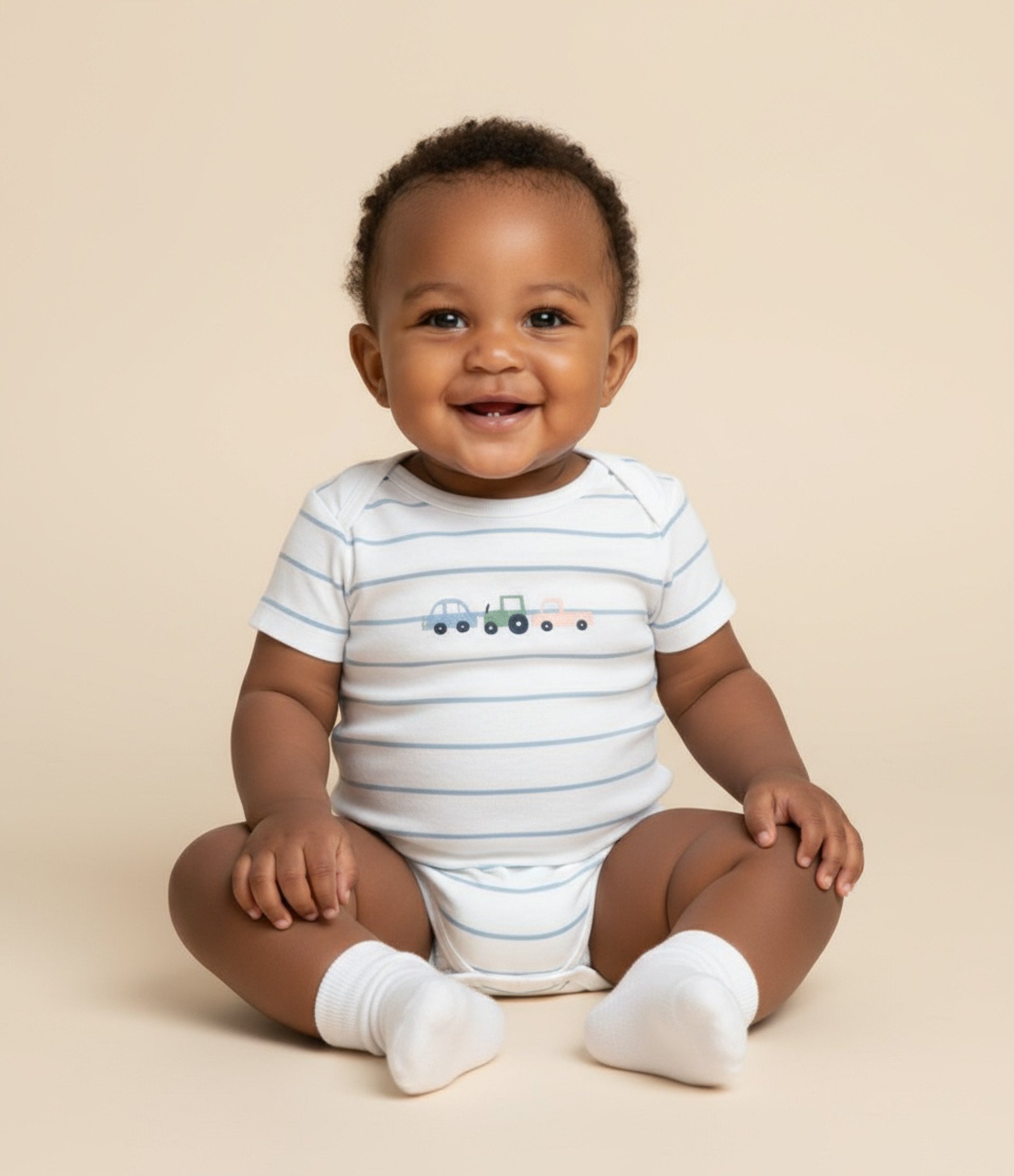 Body Infantil com Estampa Listrada e Carrinhos - Tam RN a 18 Meses Branco 1