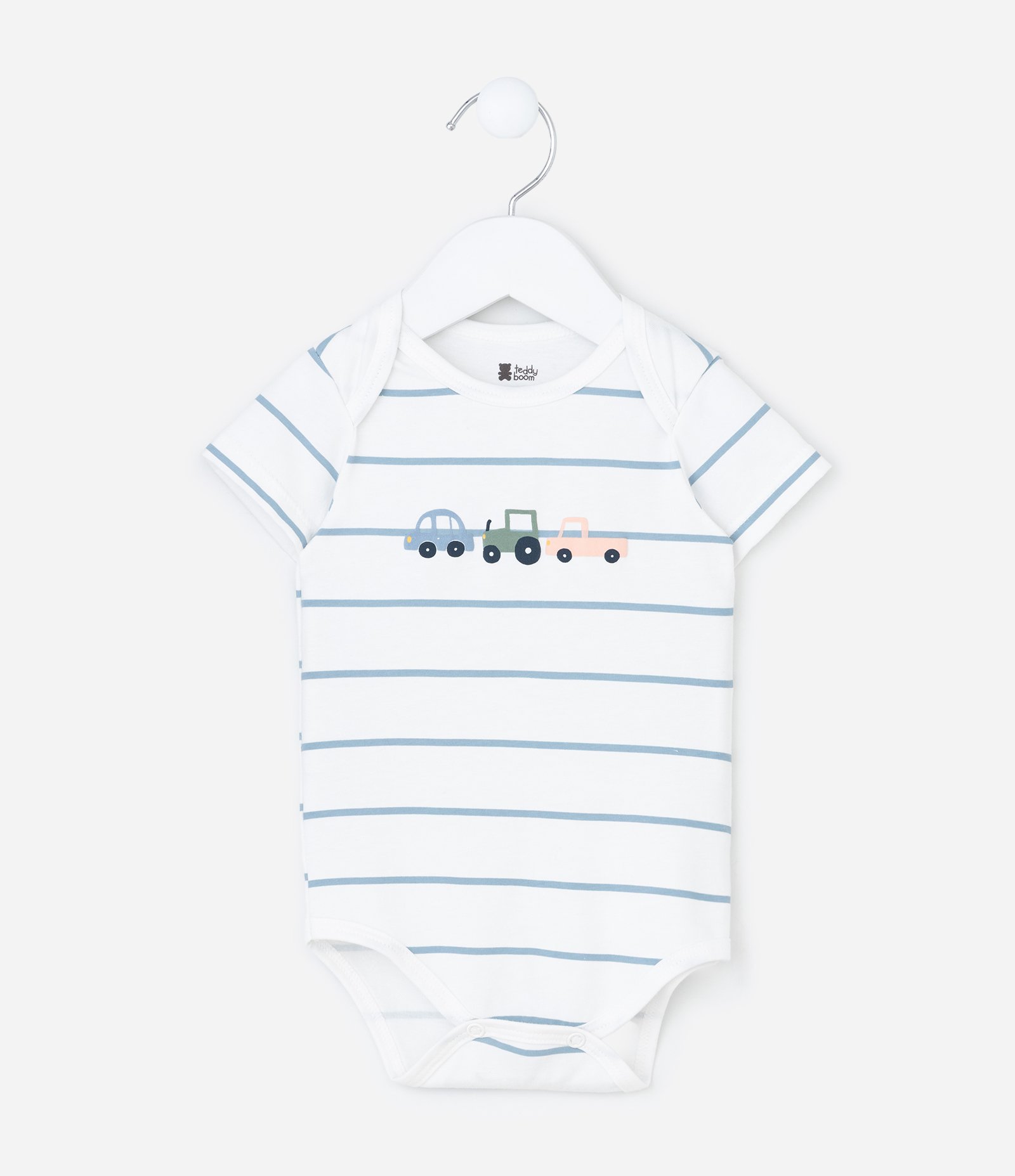 Body Infantil com Estampa Listrada e Carrinhos - Tam RN a 18 Meses Branco 2