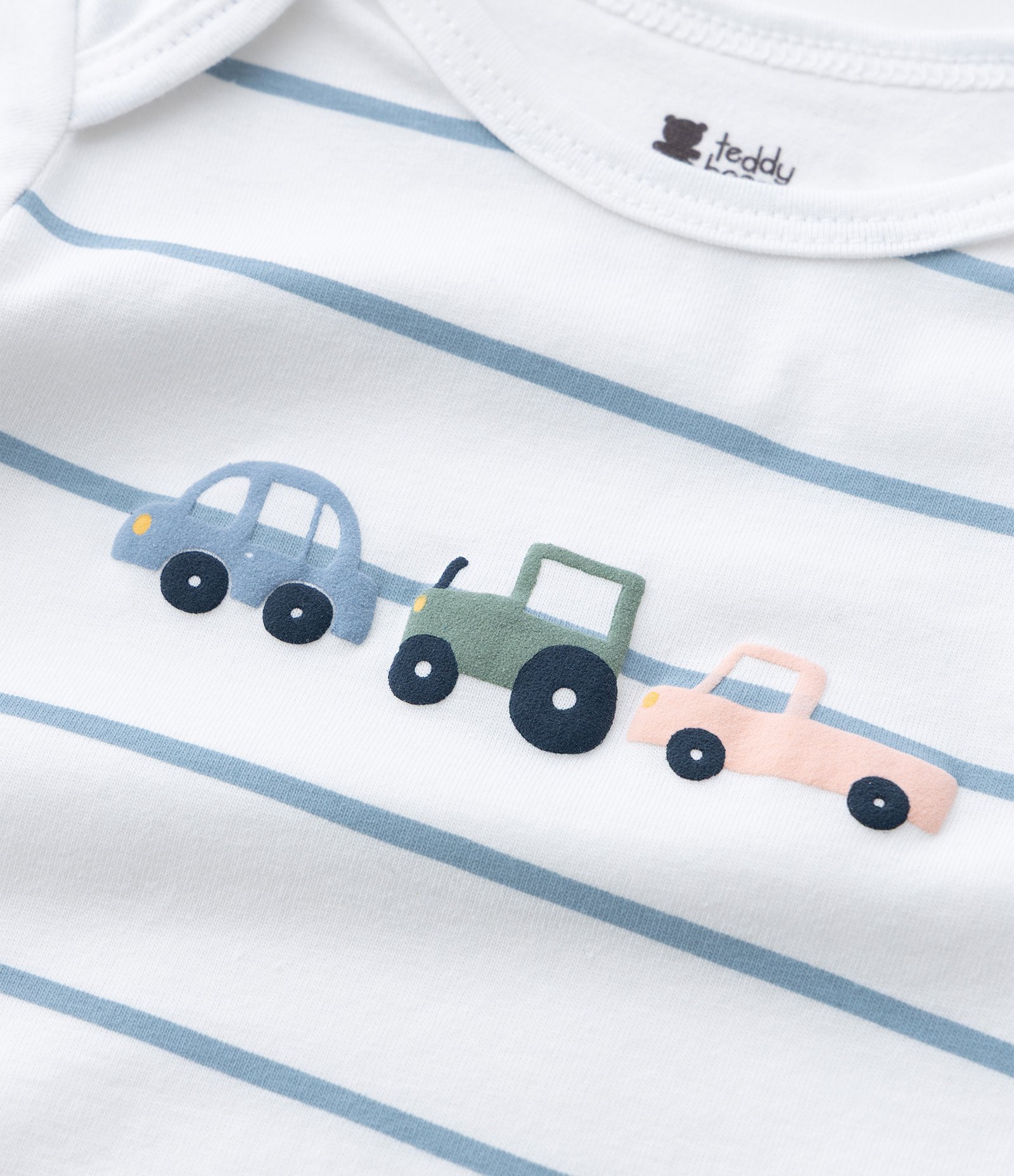 Body Infantil com Estampa Listrada e Carrinhos - Tam RN a 18 Meses Branco 7