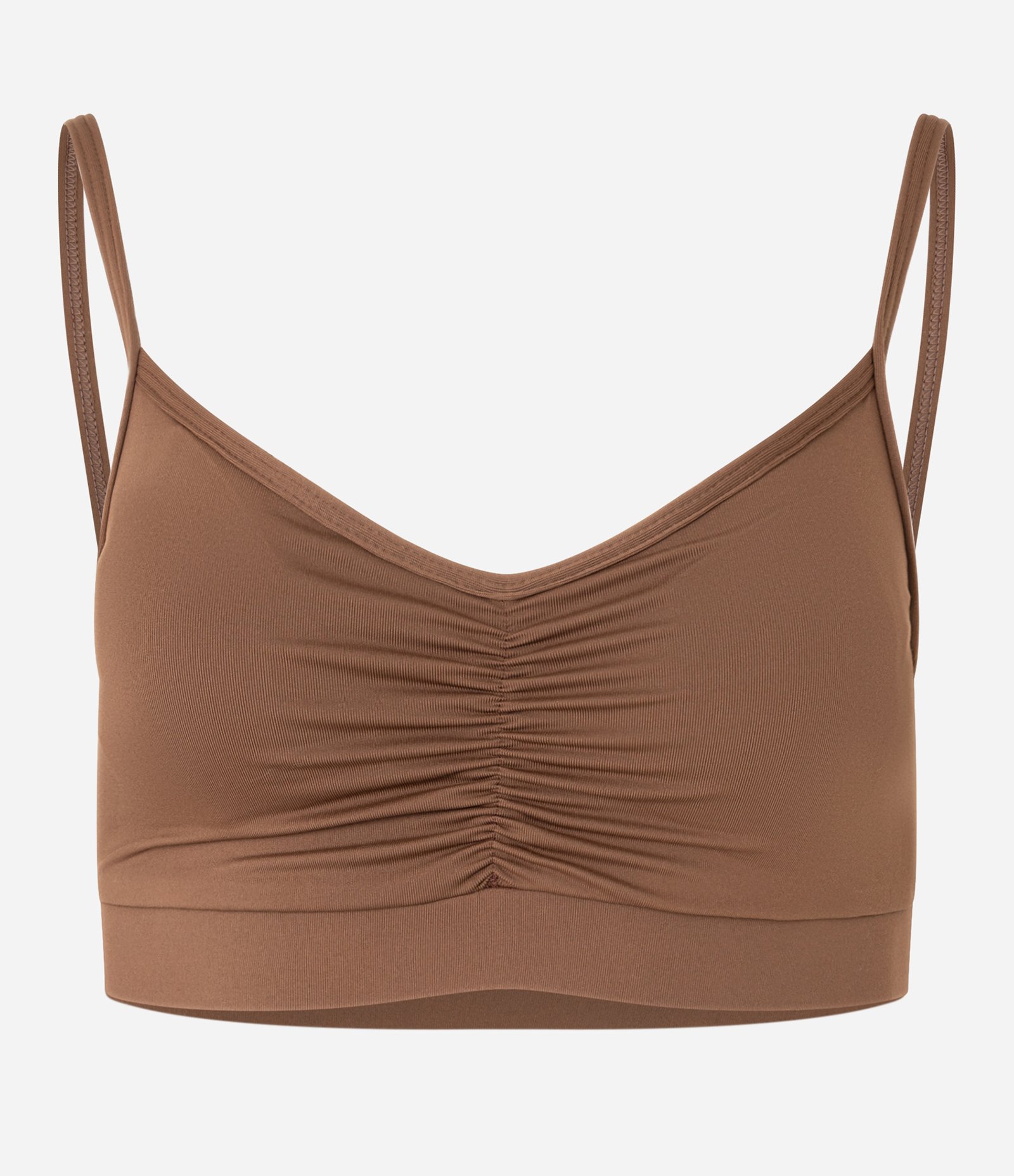 Top Bojo Esportivo em Microfibra com Franzido Frontal Marrom 5