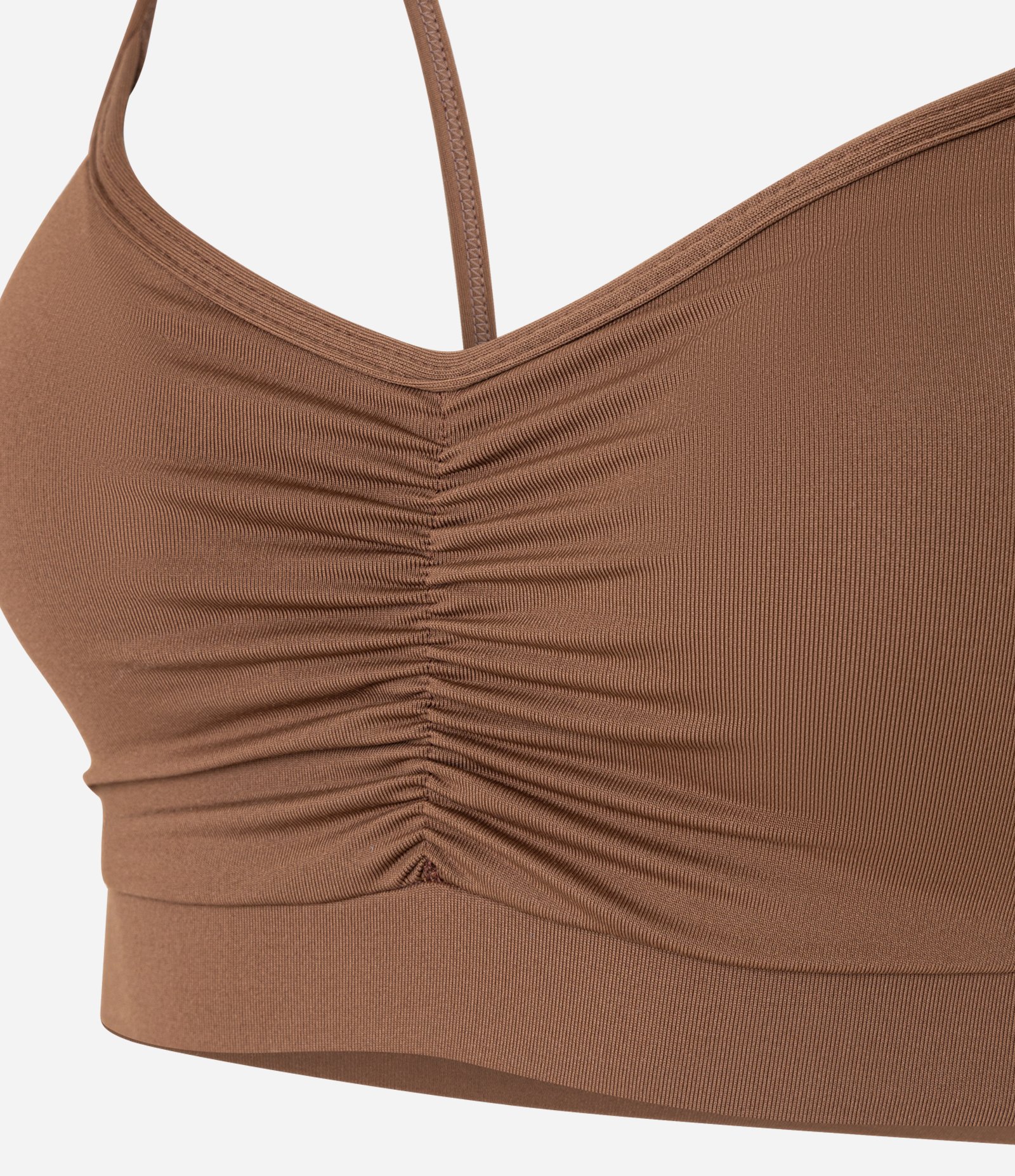 Top Bojo Esportivo em Microfibra com Franzido Frontal Marrom 6