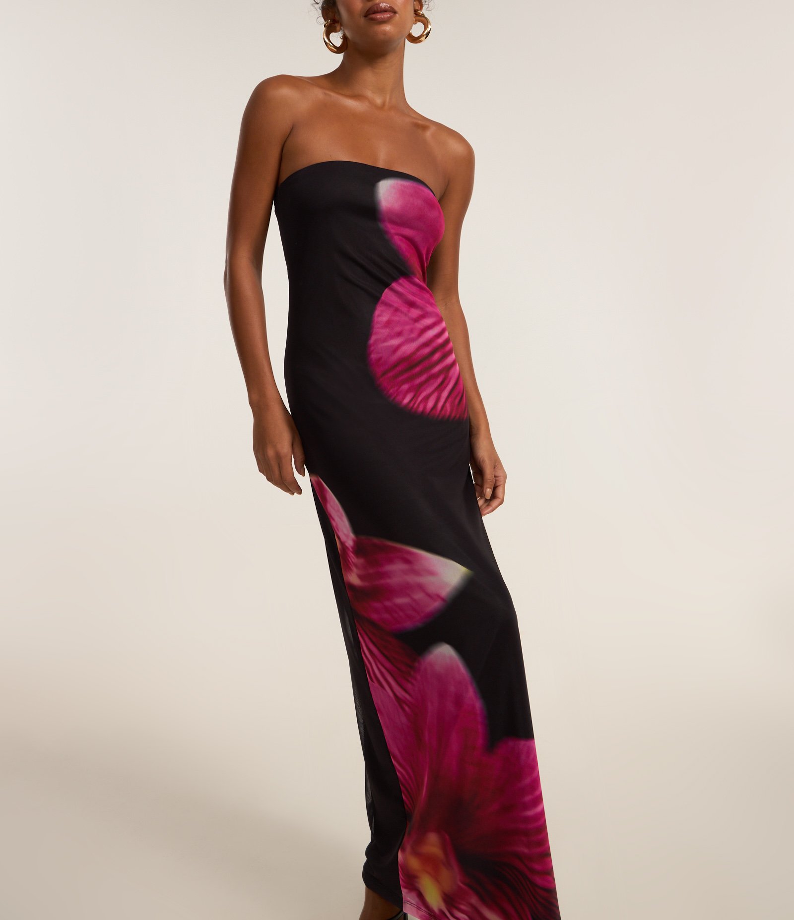 Vestido New Midi em Tule com Estampa Flora Blur Multicores 2