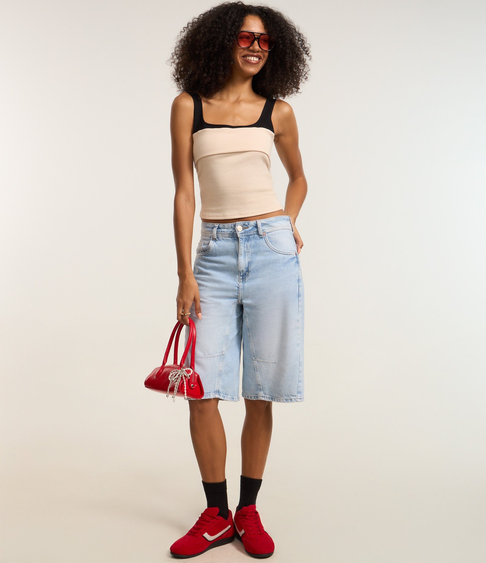 Blusa em Ribana Bicolor com Pala Dupla Bege 3