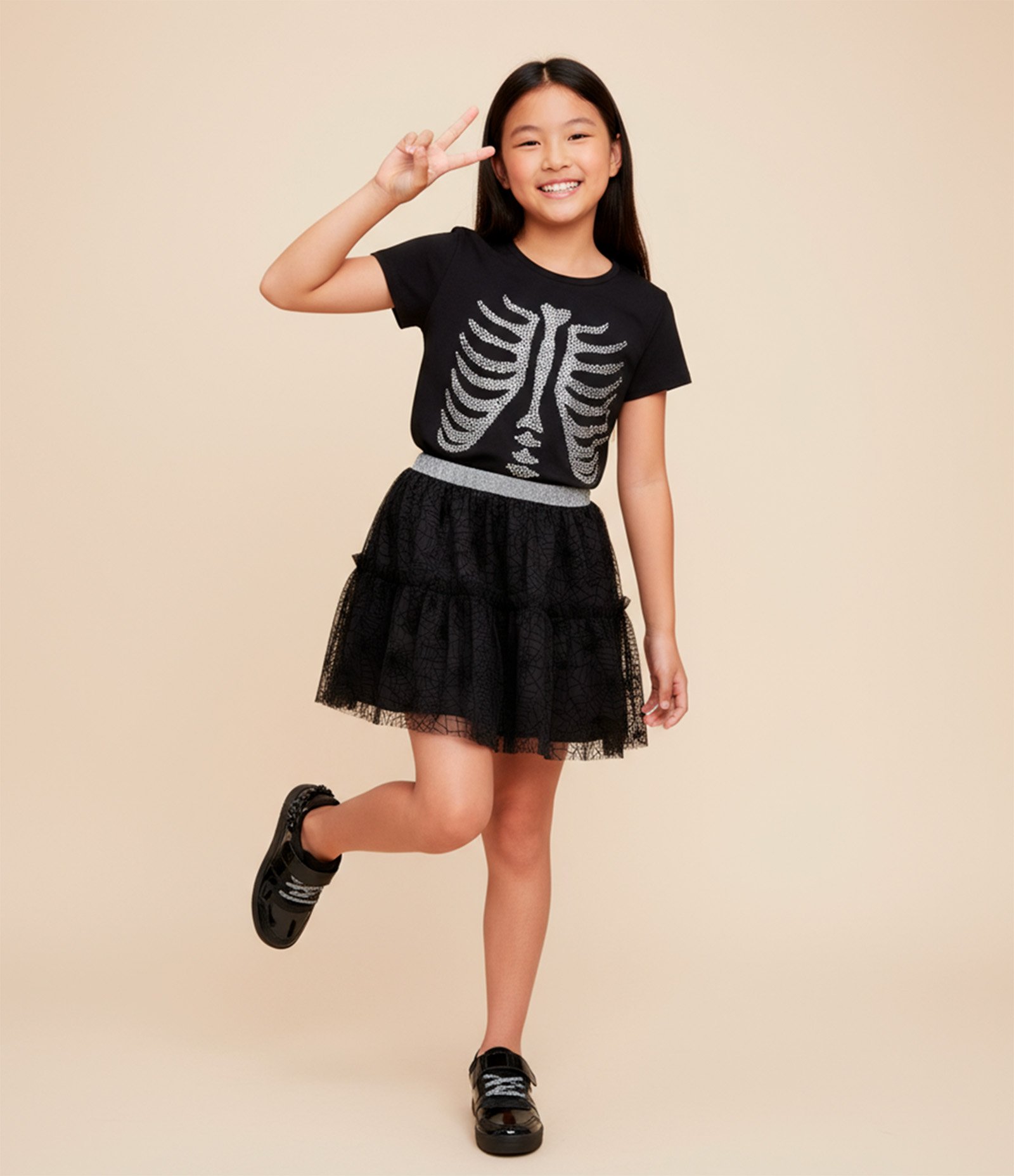 Camiseta Infantil com Estampa Esquelo - Tam 5 a 14 Anos Preto 1