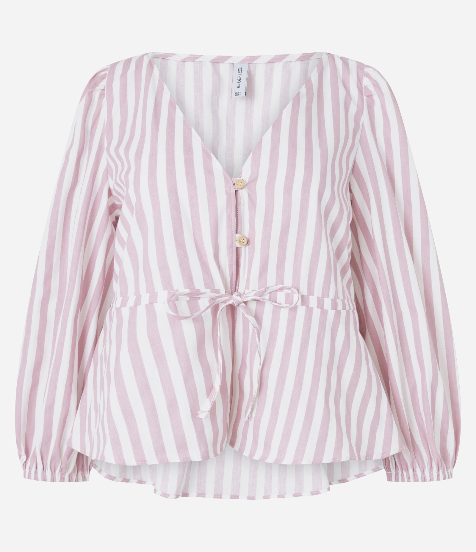 Blusa em Tricoline Listrada com Manga 3/4 Bufante Rosa 5