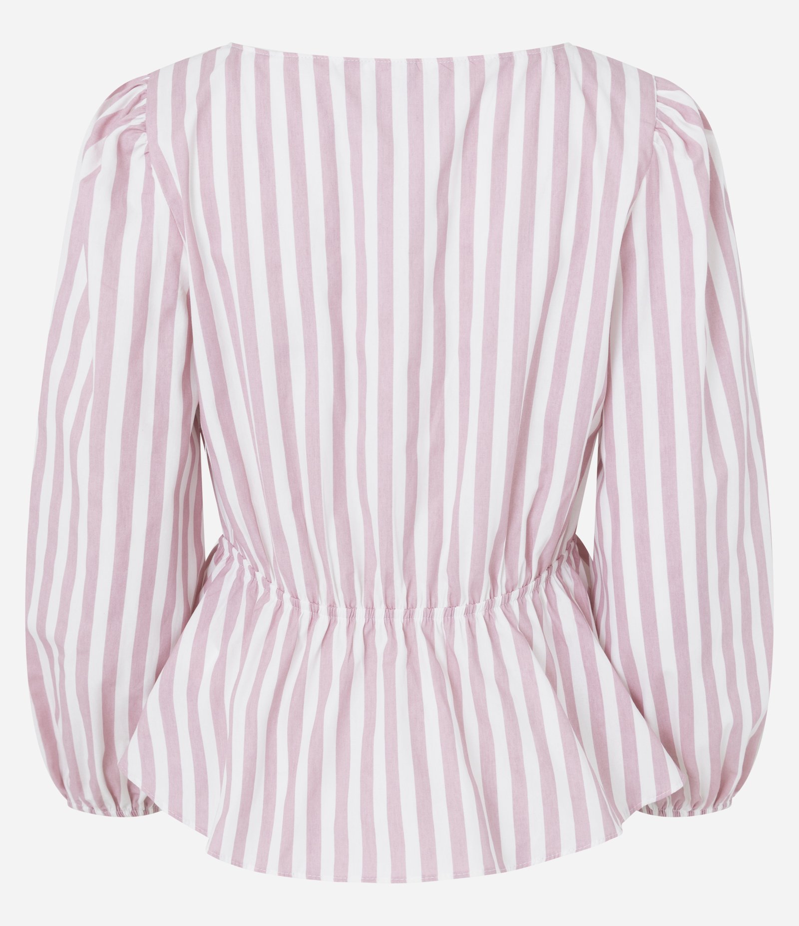 Blusa em Tricoline Listrada com Manga 3/4 Bufante Rosa 6