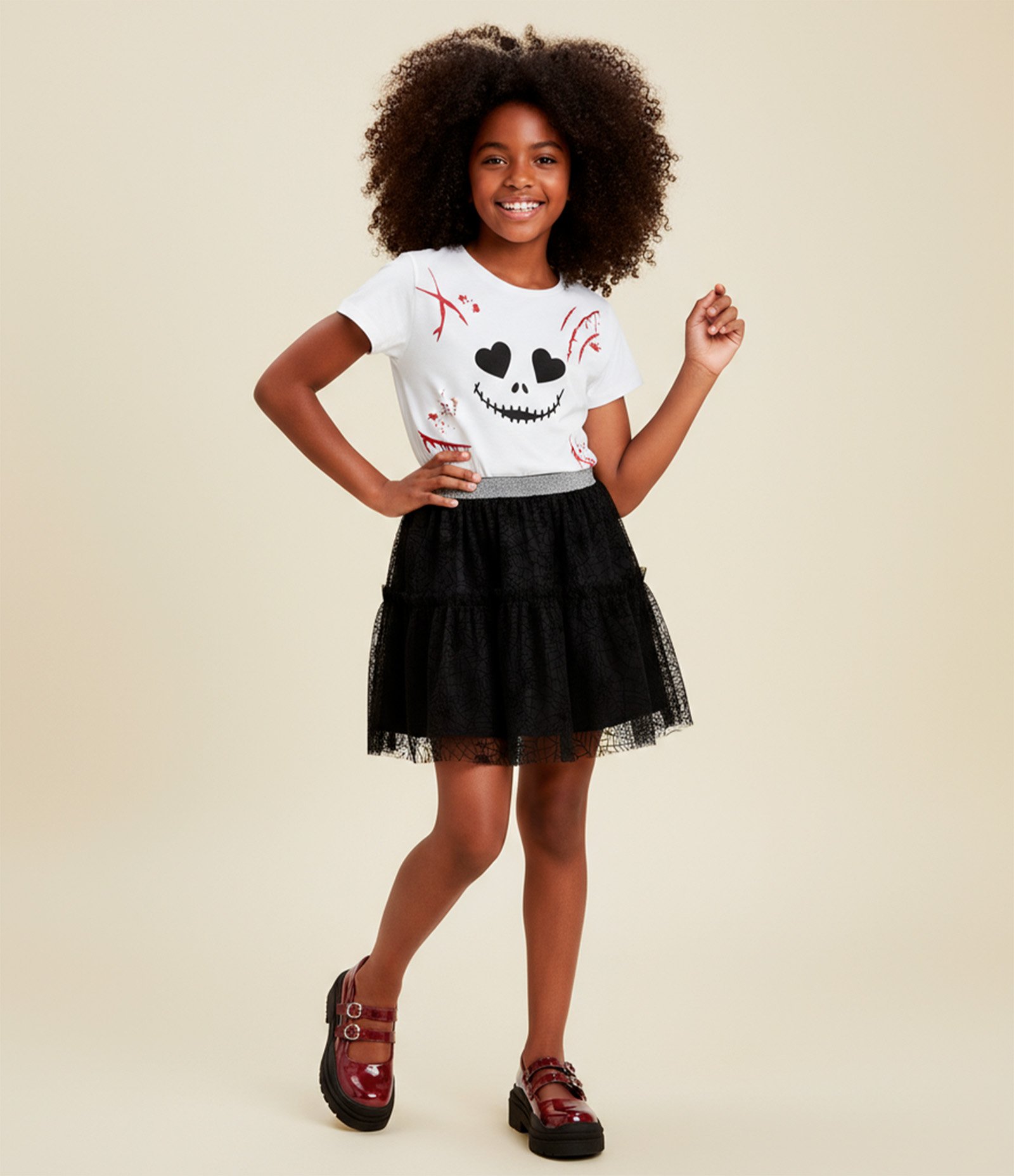 Camiseta Infantil Halloween com Estampa de Caveira e Arranhão de Sangue - Tam 5 a 14 Anos Branco 1