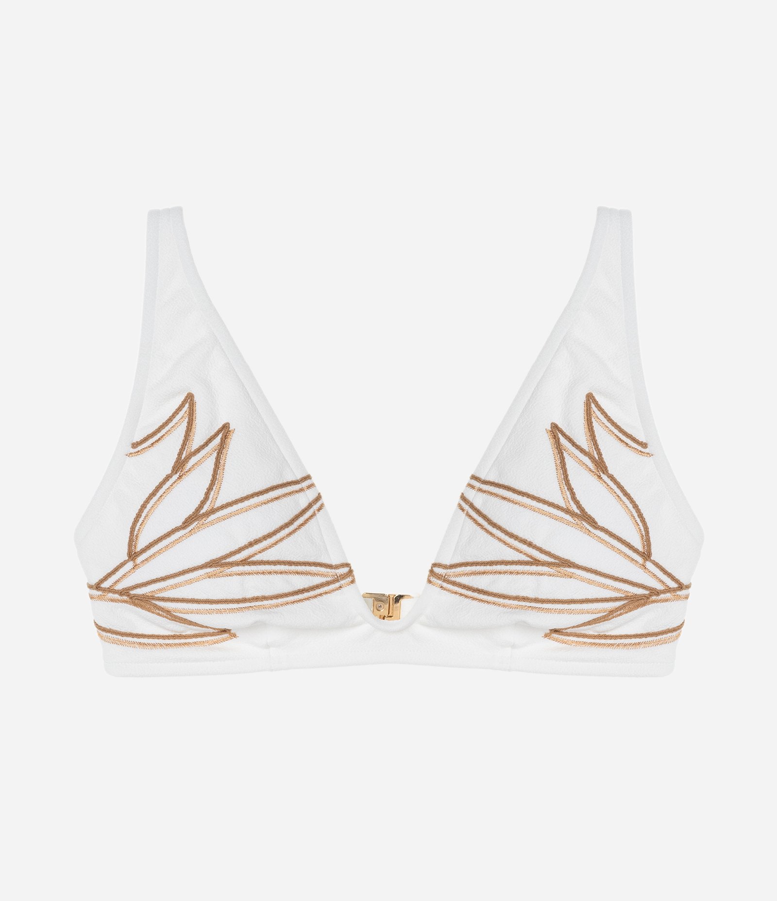 Biquíni Top Triangulo Fixo Alongado em Microfibra com Bordado de Folhagem Branco 5