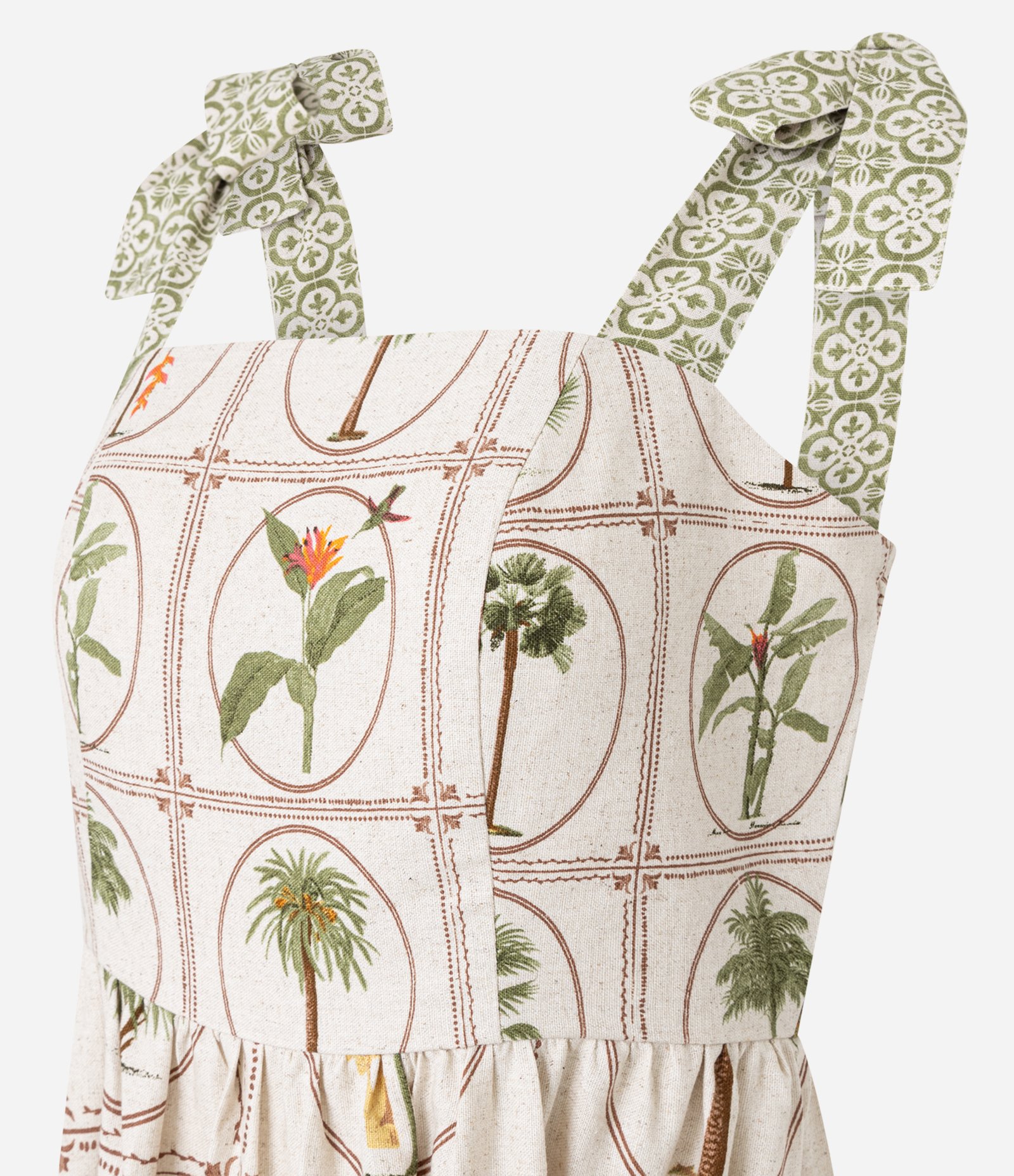 Vestido Evasê Midi em Visolinho com Estampa FLores e Folhagens Bege 2