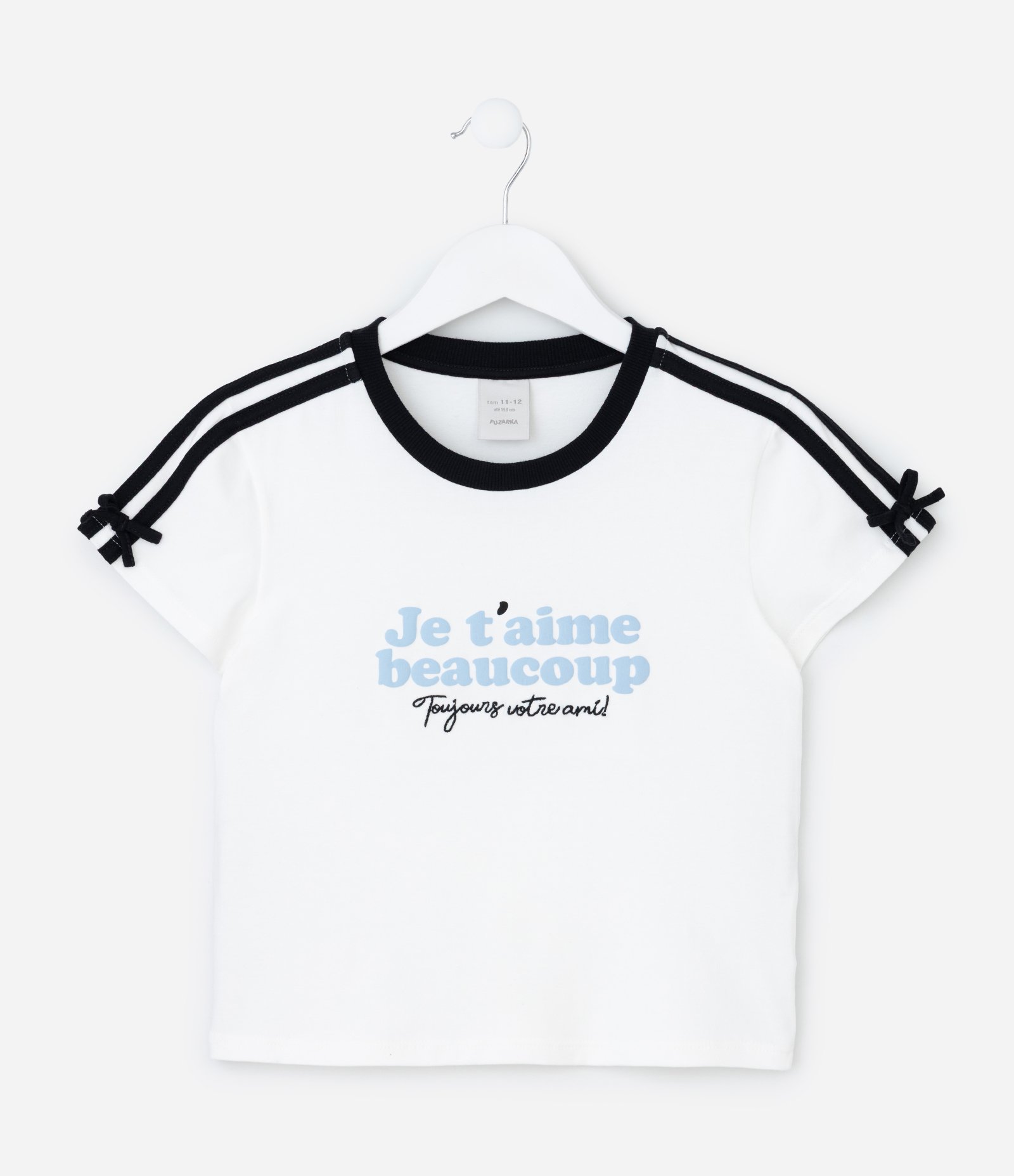 Blusa Infantil Ajustada com Detalhe Contrastante e Lacinho - Tam 5 a 14 Anos Branco 1