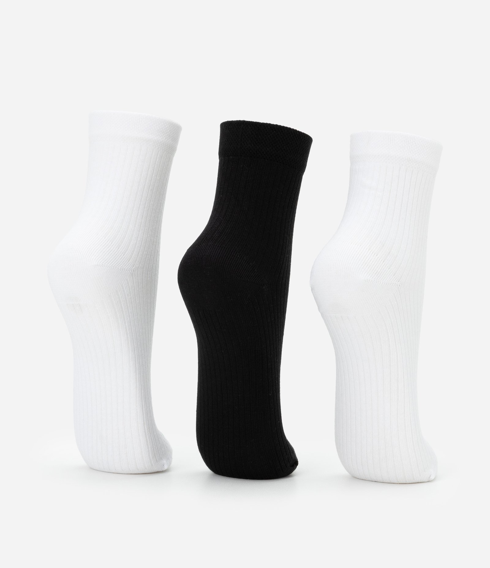 Kit 03 Meias Esportivas em Algodão com Logo Get Over Branco/Preto 3