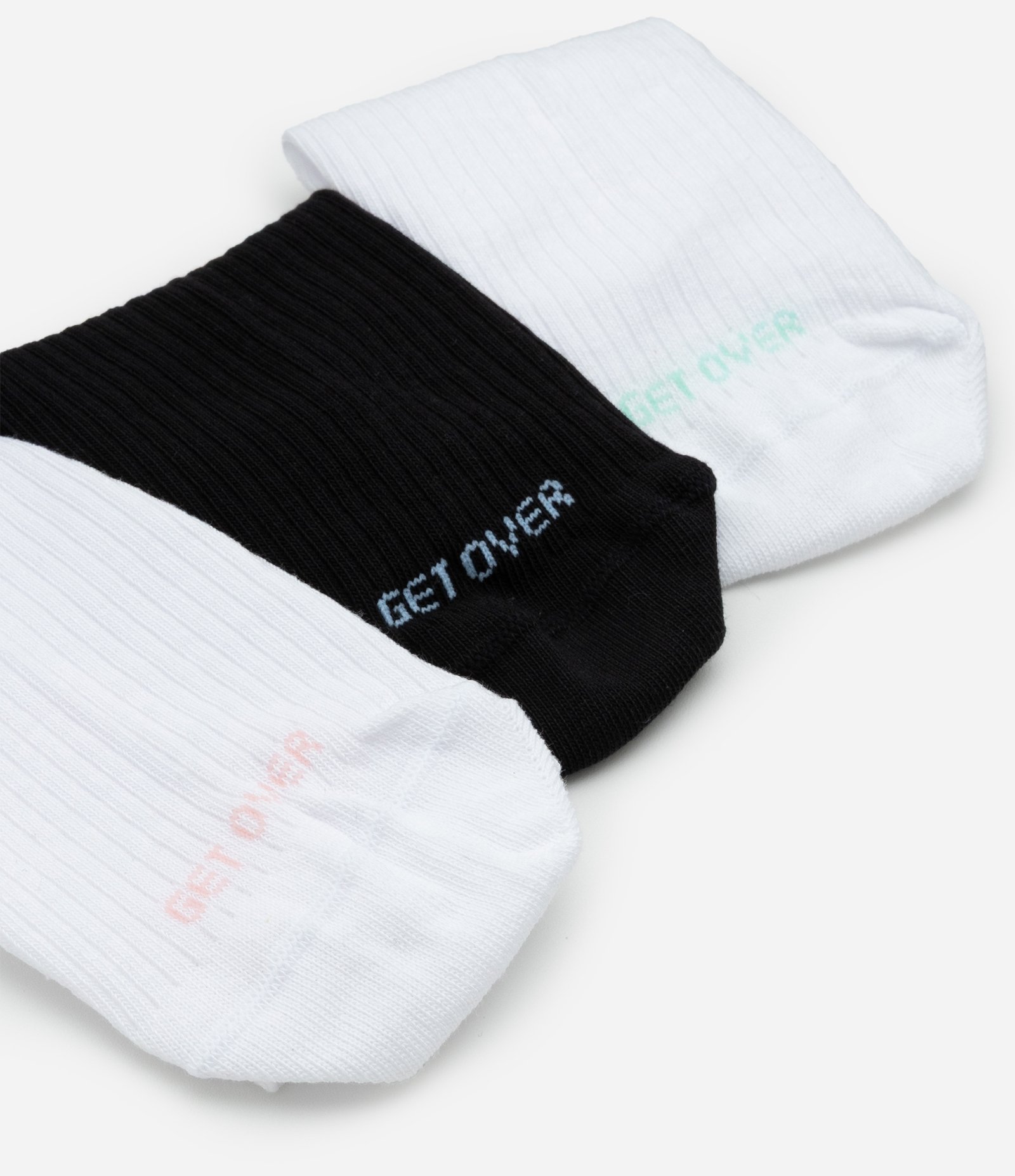 Kit 03 Meias Esportivas em Algodão com Logo Get Over Branco/Preto 5