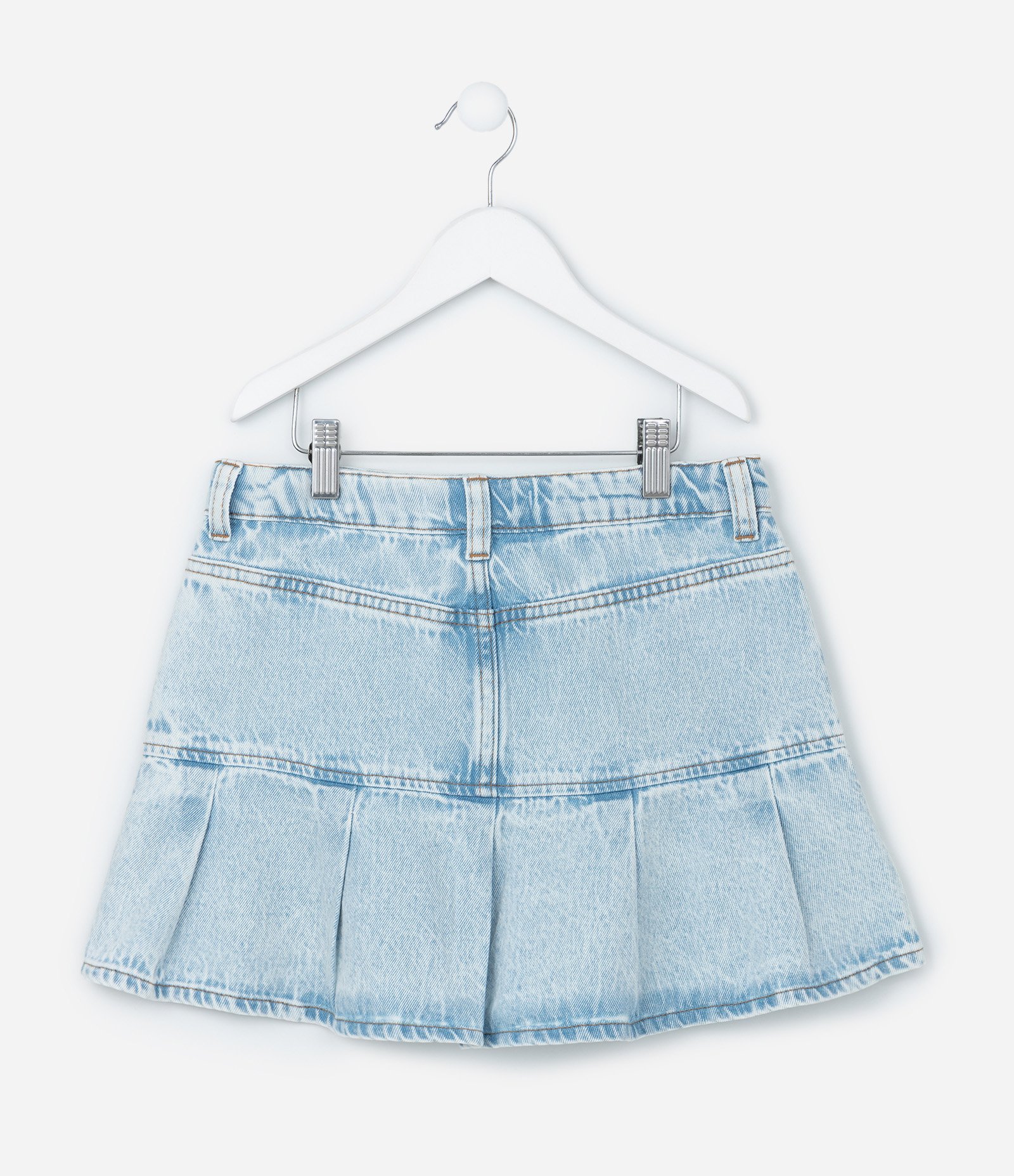 Saia Infantil Jeans com Pregas e Brilhinhos - Tam 5 a 14 Anos Azul 3