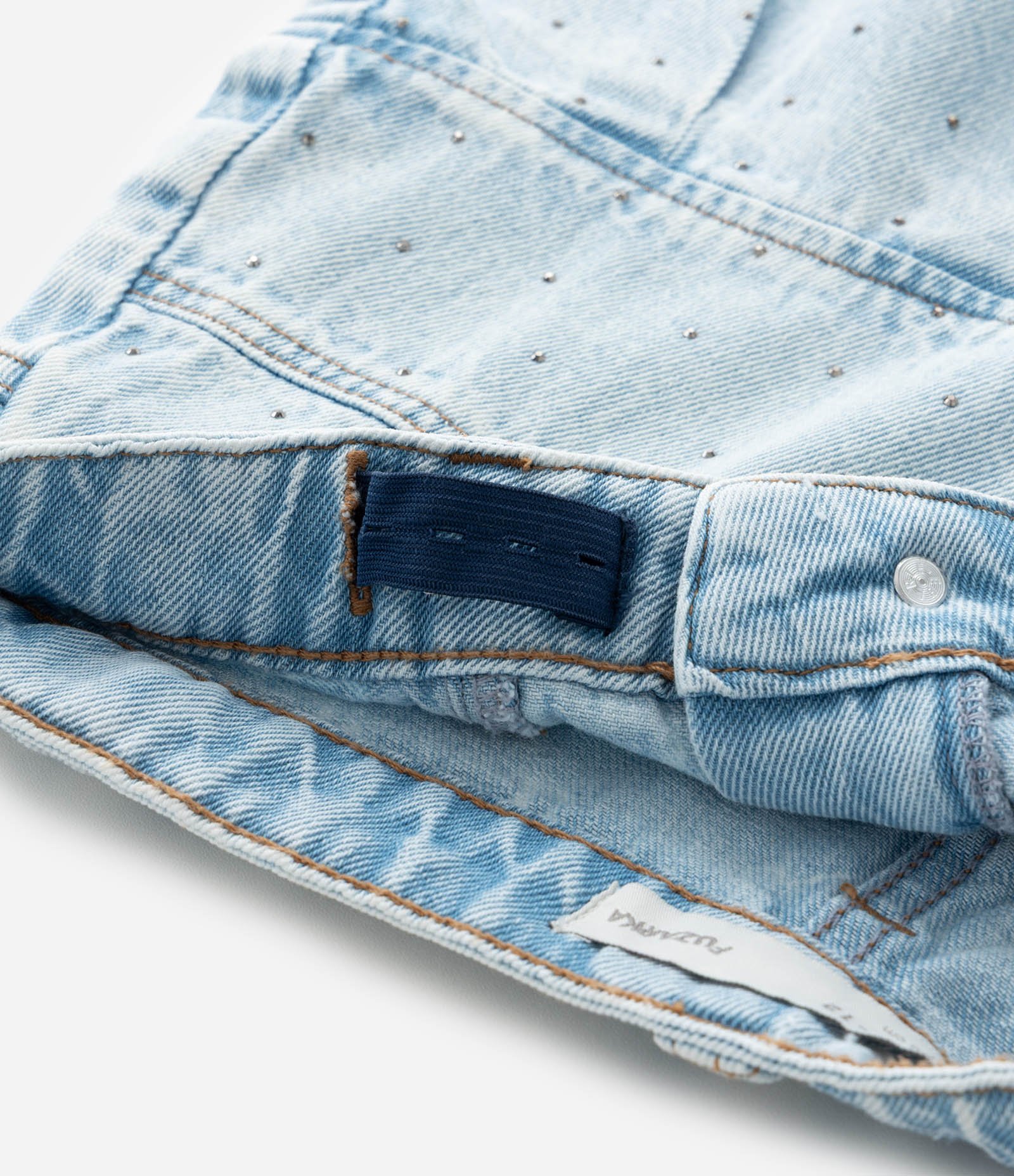 Saia Infantil Jeans com Pregas e Brilhinhos - Tam 5 a 14 Anos Azul 5