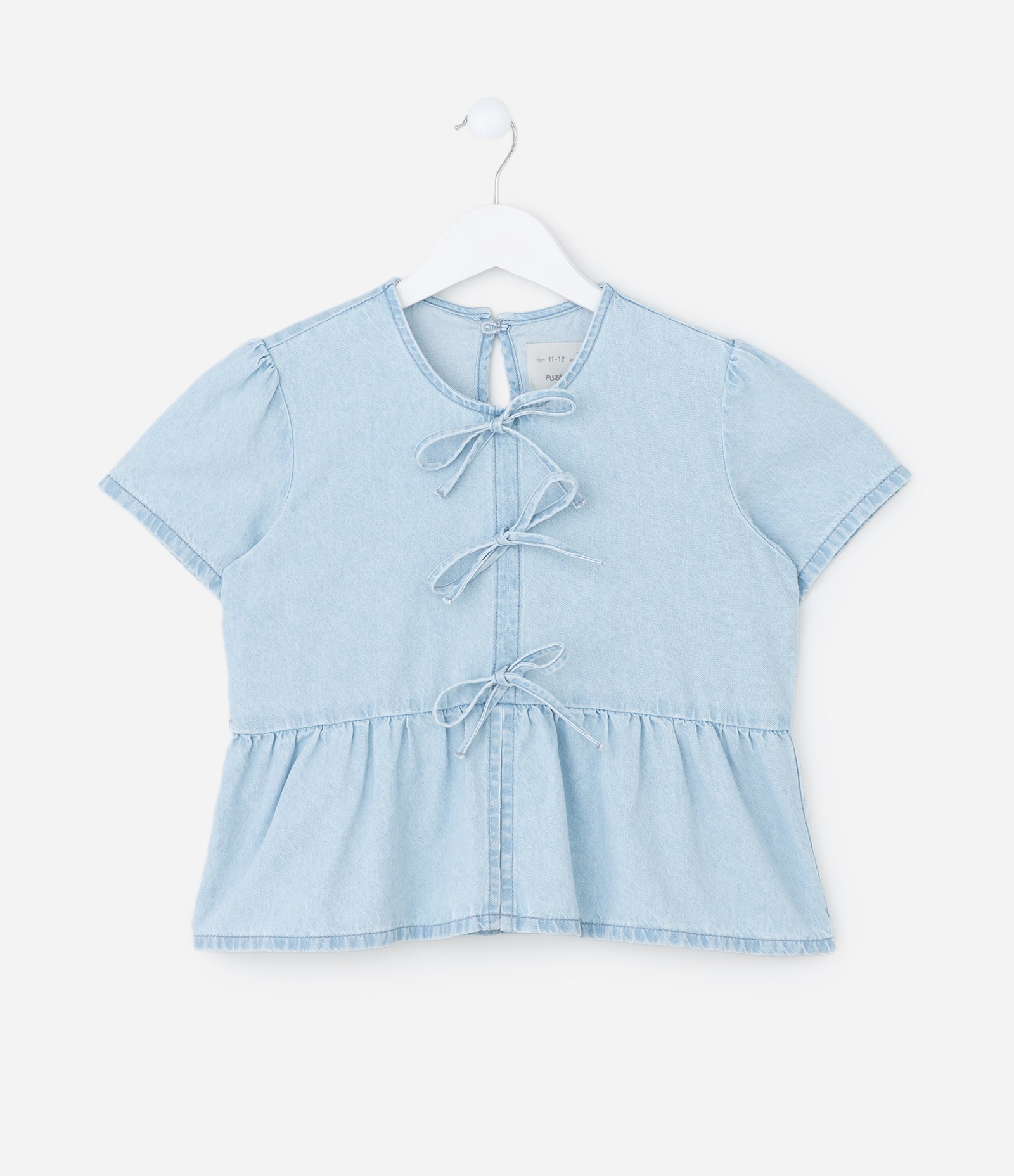 Blusa Regular Infantil em Jeans com Lacinhos - Tam 5 a 14 Anos Azul 2