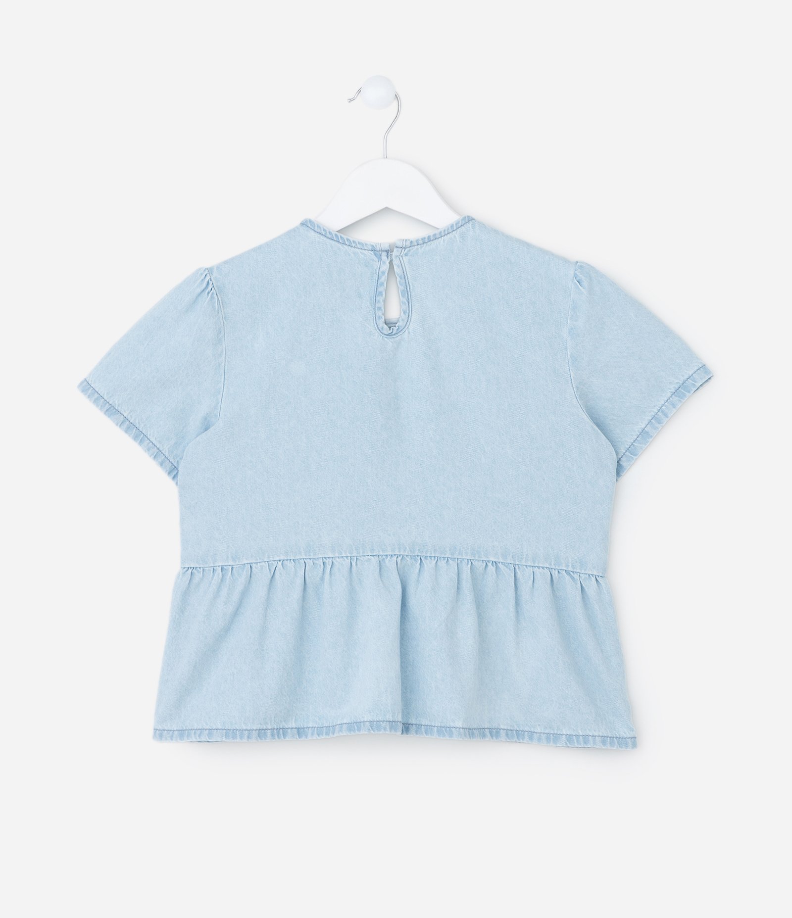 Blusa Regular Infantil em Jeans com Lacinhos - Tam 5 a 14 Anos Azul 3
