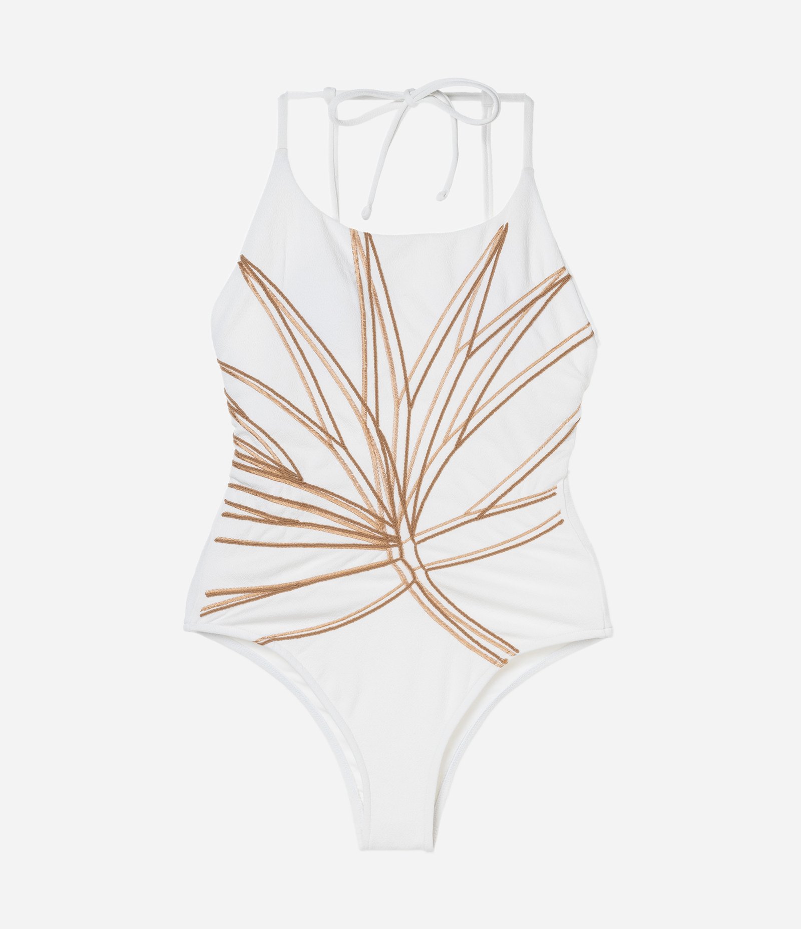 Maiô em Microfibra com Bordado de Folha de Buriti Branco 5