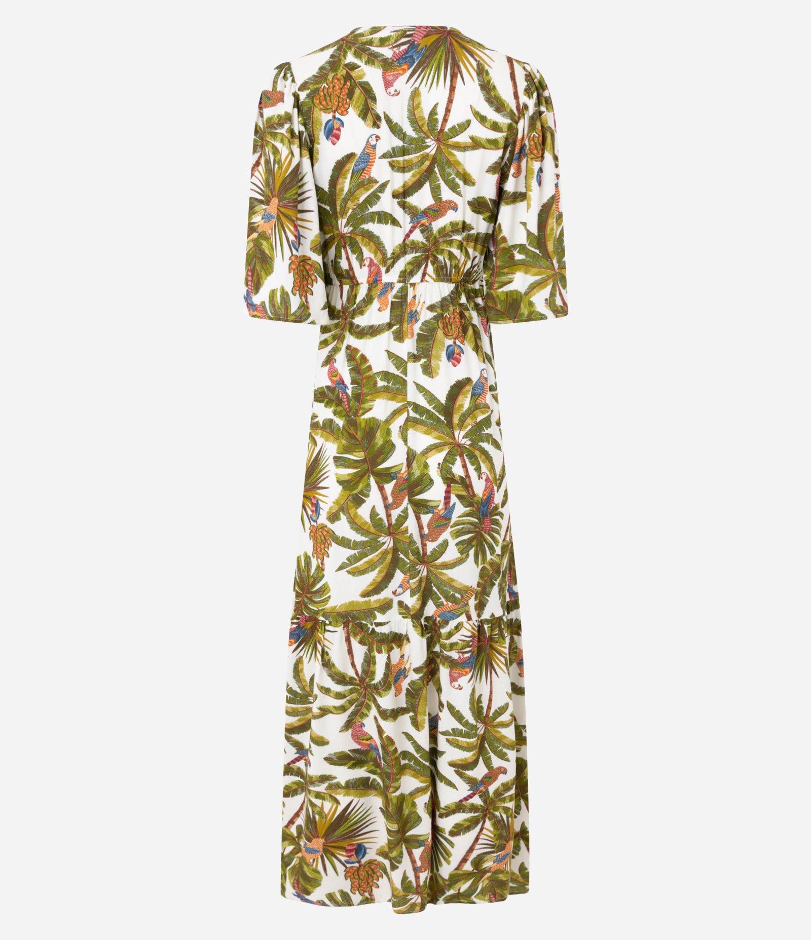 Vestido Longo em Chalis com Estampa Tropical e Botões Verde 6